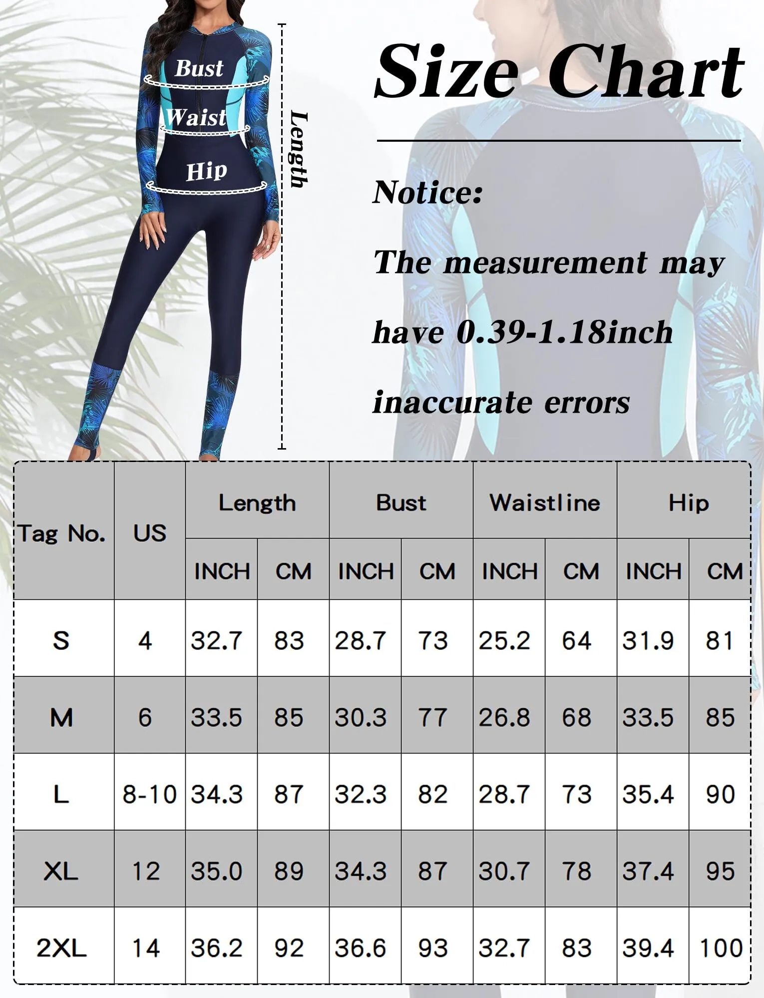 SEAUR Muta da Surf Sportiva da Donna con Cerniera, Costume da Bagno Tuta da Immersione Rashguard Integrale, Blu 2 XL - immagine 6