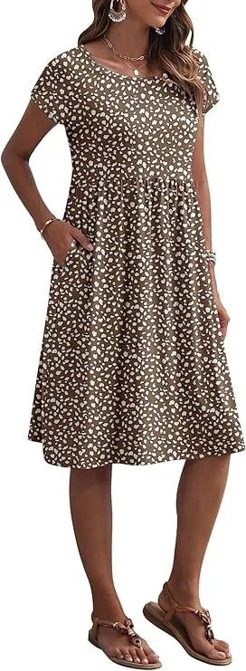 AUSELILY Vestito Estivo Donna a Maniche Corte con Tasche, Motivo Caffè, Floreale - immagine 2