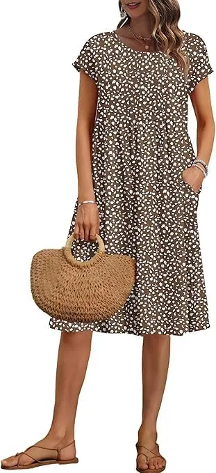 AUSELILY Vestito Estivo Donna Maniche Corte Abito al Ginocchio con Tasche - immagine 1