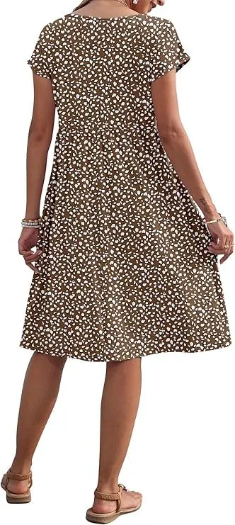 AUSELILY Vestito Estivo Donna Maniche Corte Abito al Ginocchio con Tasche - immagine 5