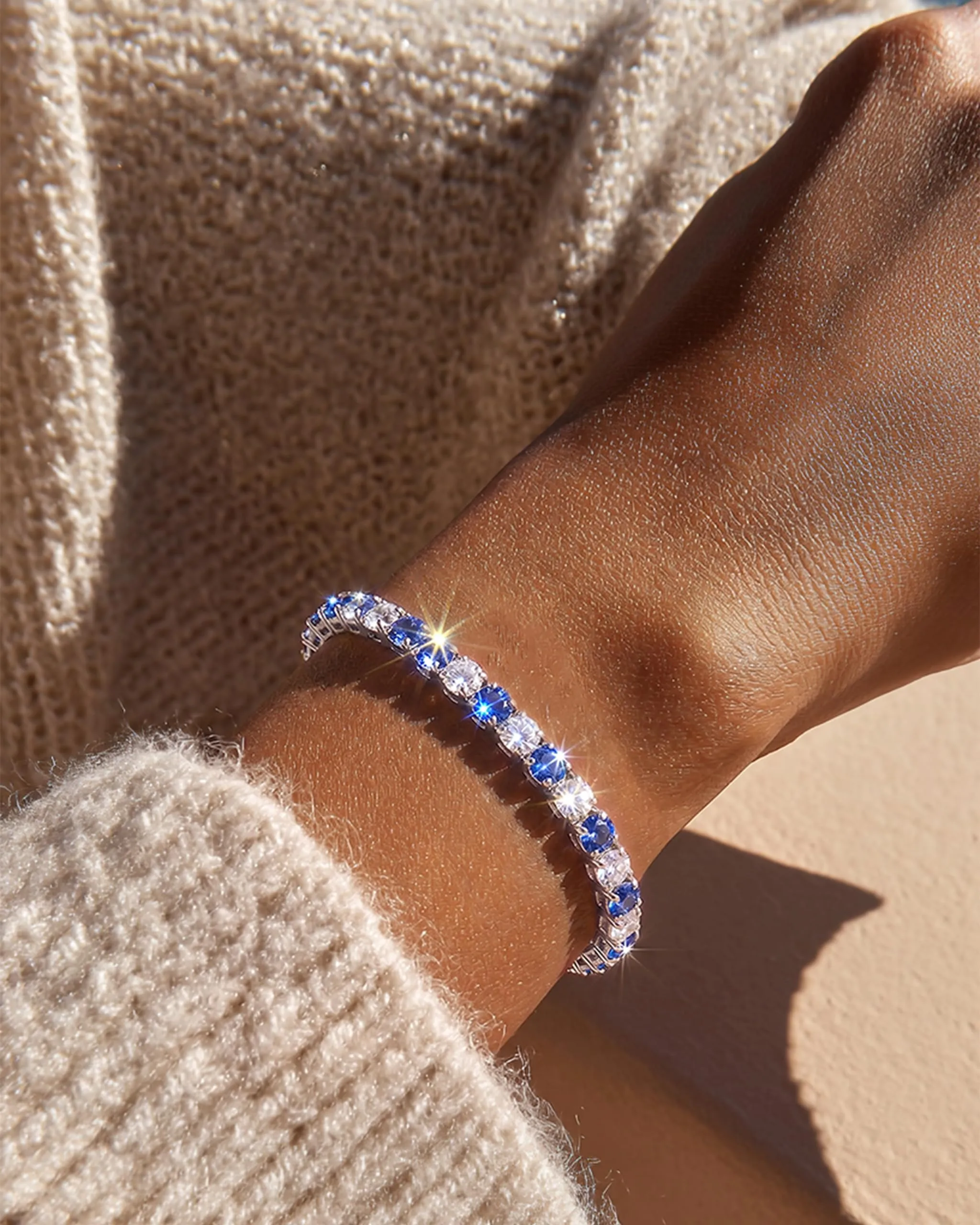 Ahokei Bracciale Tennis Donna in Argento 925 con Zirconi Blu Mare e Bianchi, 4mm, 19.5cm - immagine 2