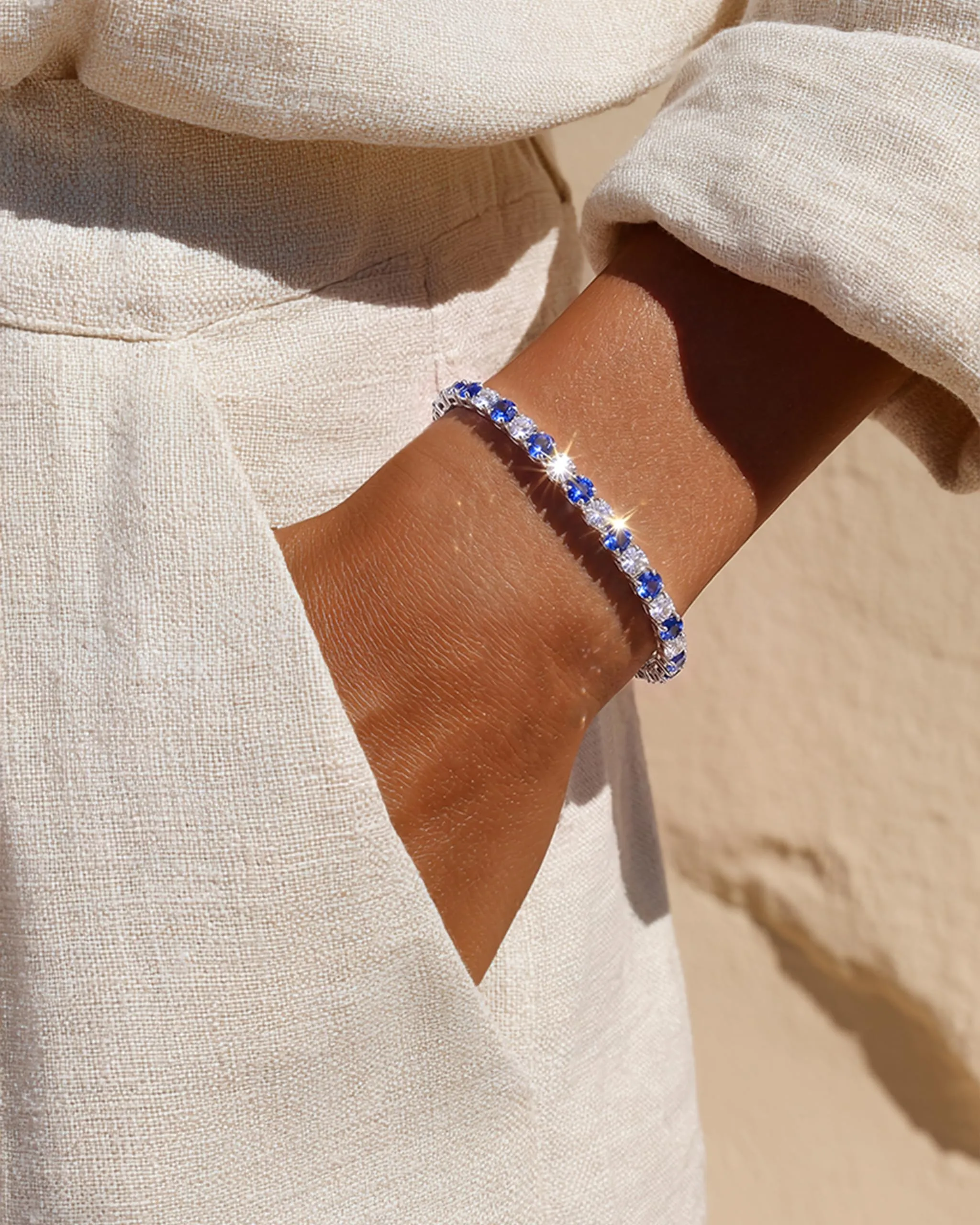 Ahokei Bracciale Tennis Donna in Argento 925 con Zirconi Blu Mare, 4mm, 16.5cm - immagine 7