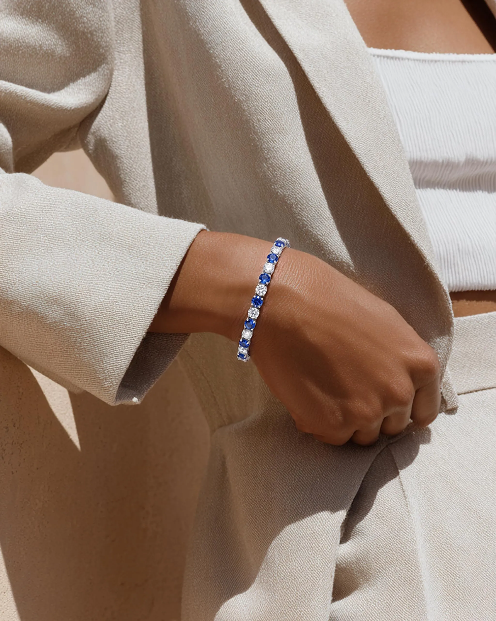 Ahokei Bracciale Tennis Donna in Argento 925 con Zirconi Blu Mare, 4mm, 16.5cm - immagine 8