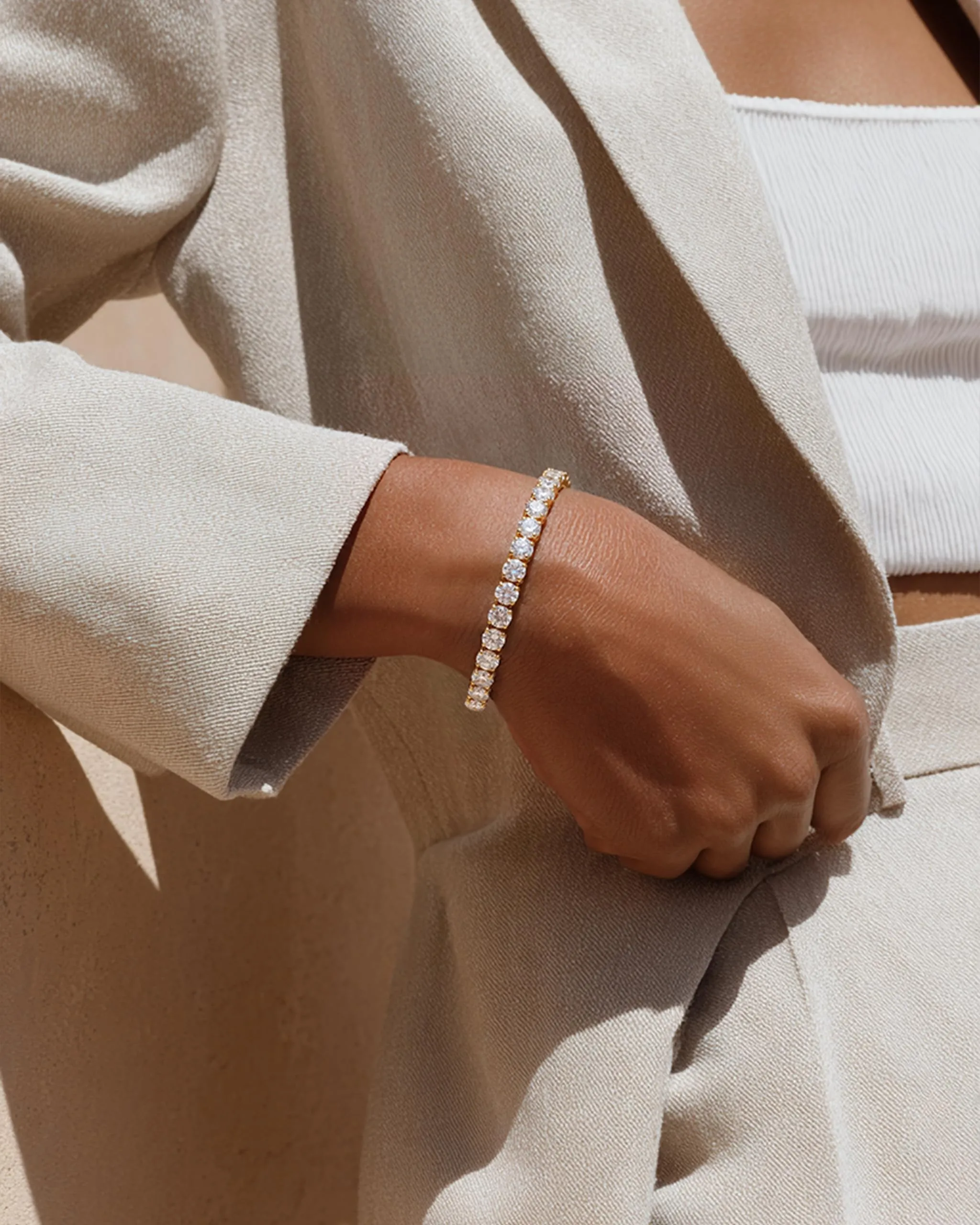 Ahokei Bracciale Tennis Donna in Argento 925 placcato Oro con Zirconi 4mm, 17.5cm - immagine 8