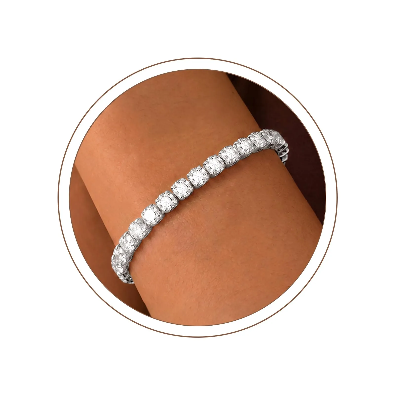 Ahokei Bracciale Tennis Donna in Argento 925 con Zirconi 4mm, 19.5cm - immagine 1