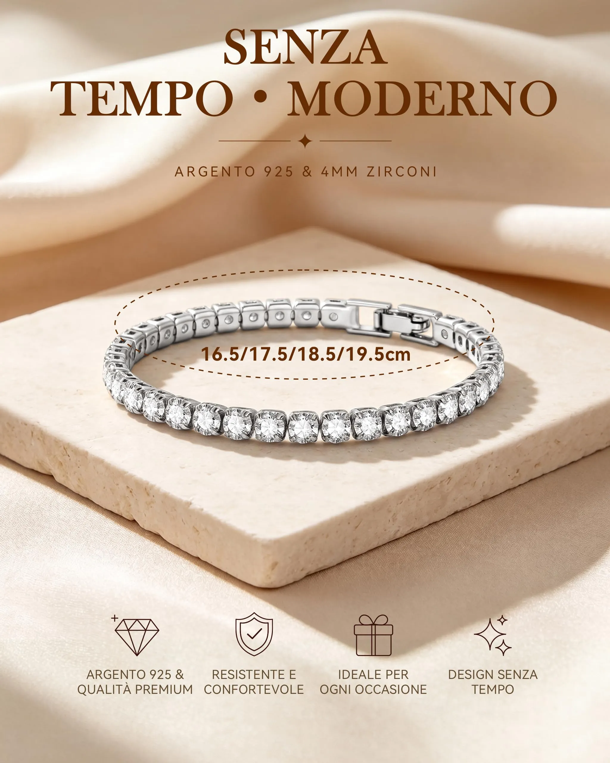 Ahokei Bracciale Tennis Donna in Argento 925 con Zirconi 4mm, 19.5cm - immagine 5