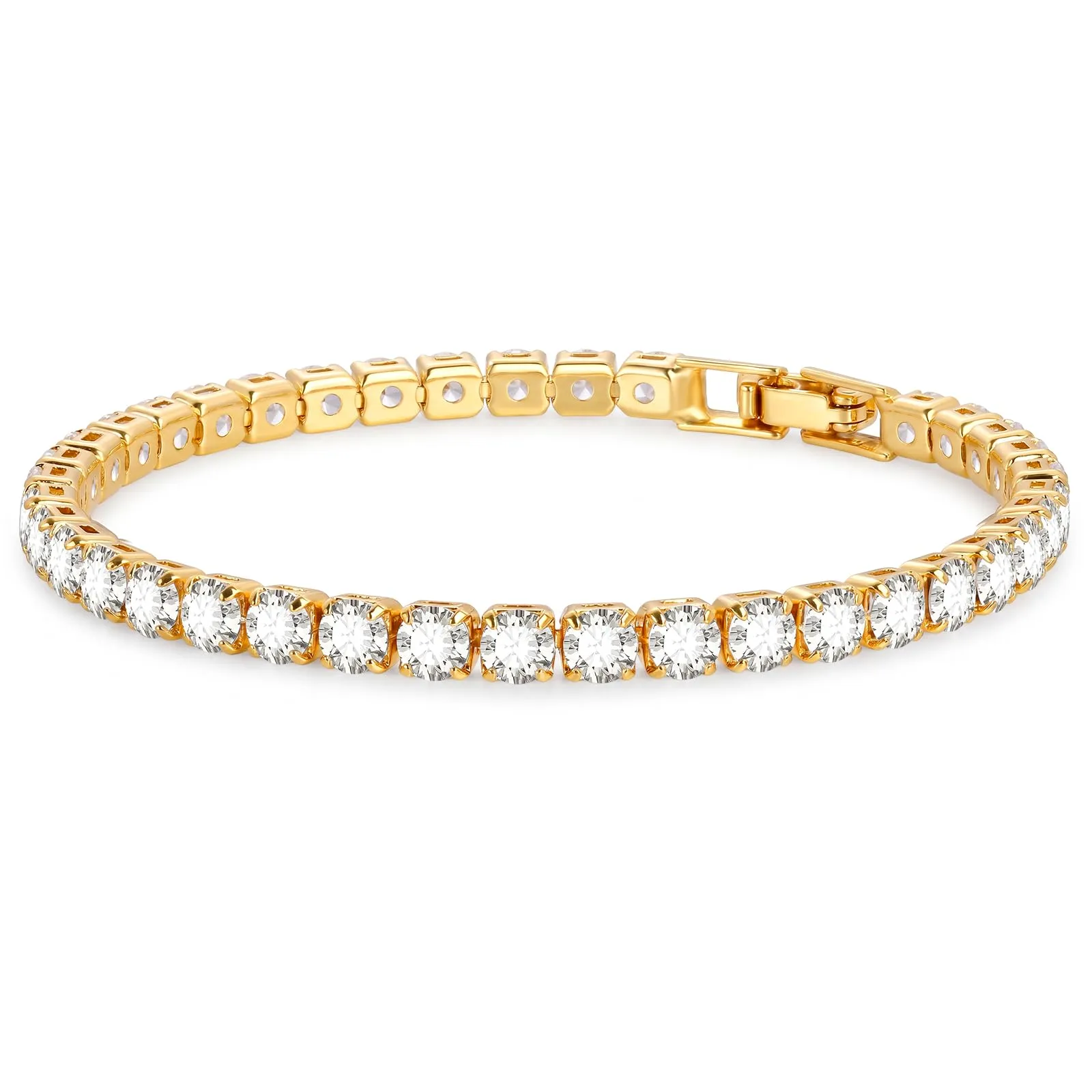 Ahokei Bracciale Tennis Donna Oro con Zirconi 4mm, 19.5cm - immagine 1