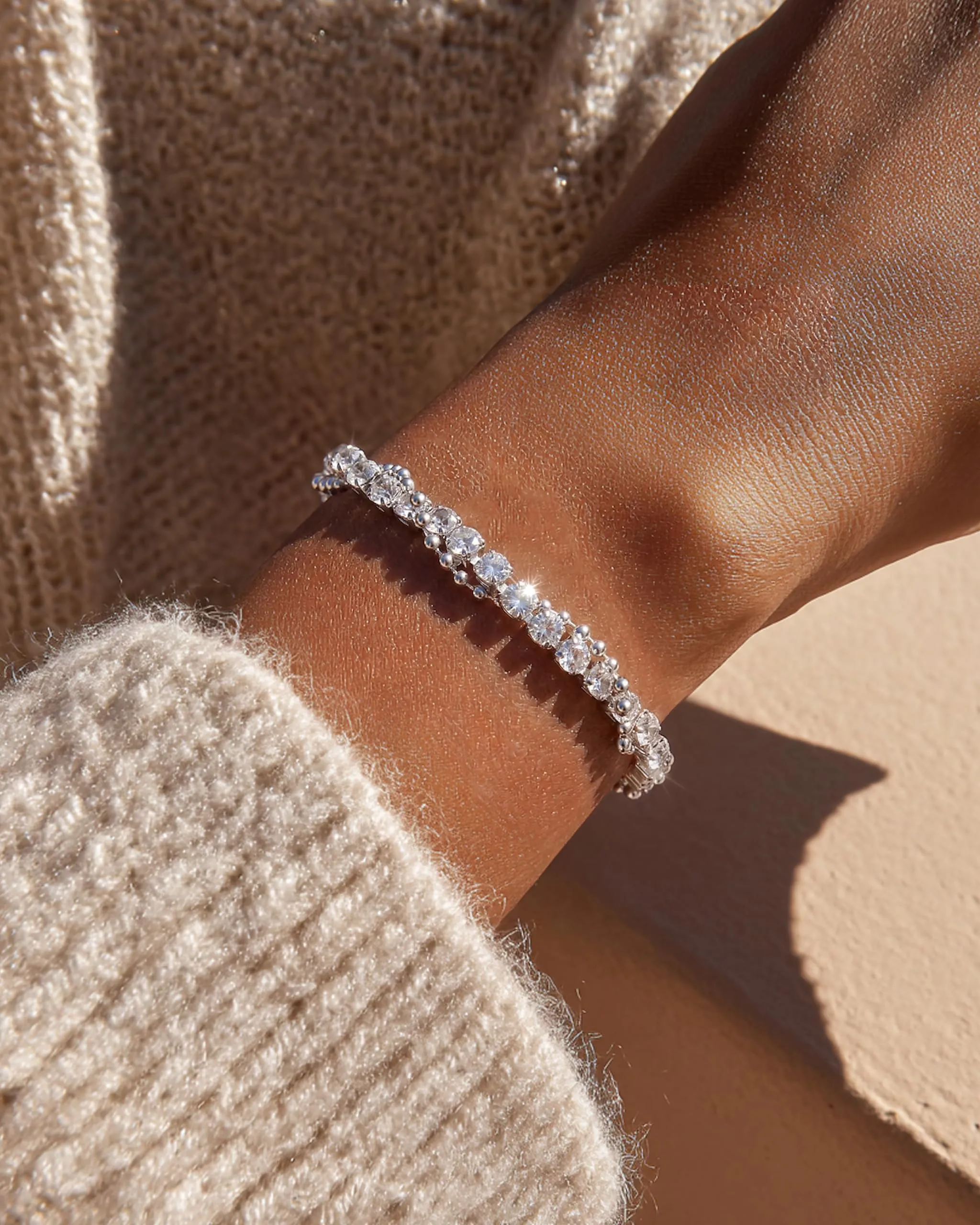 Ahokei Bracciale Tennis Donna in Argento 925 con Zirconi e Perline, 19cm - immagine 2
