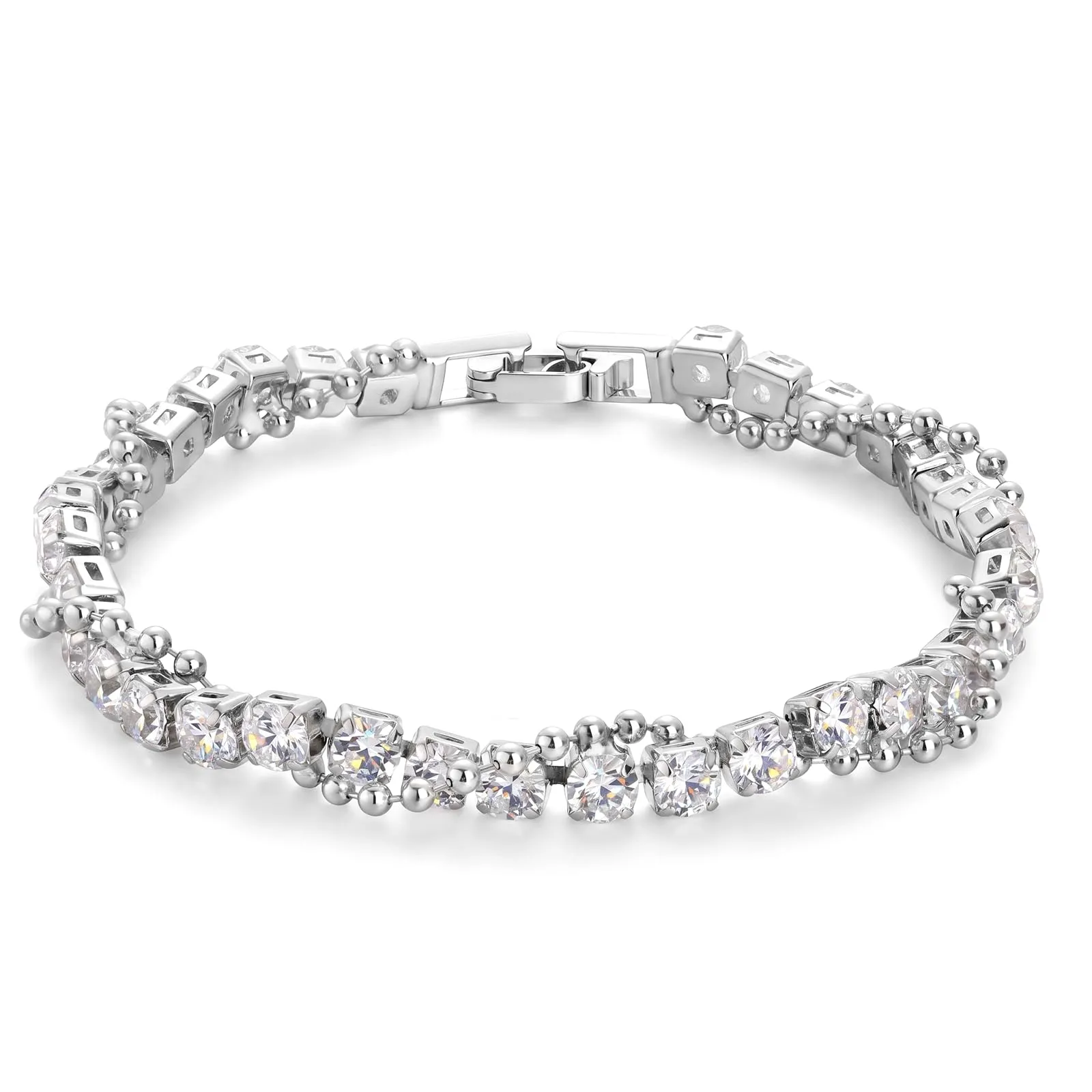 Ahokei Bracciale Tennis Donna Argento 925 con Zirconi e Perline, 18cm - immagine 1