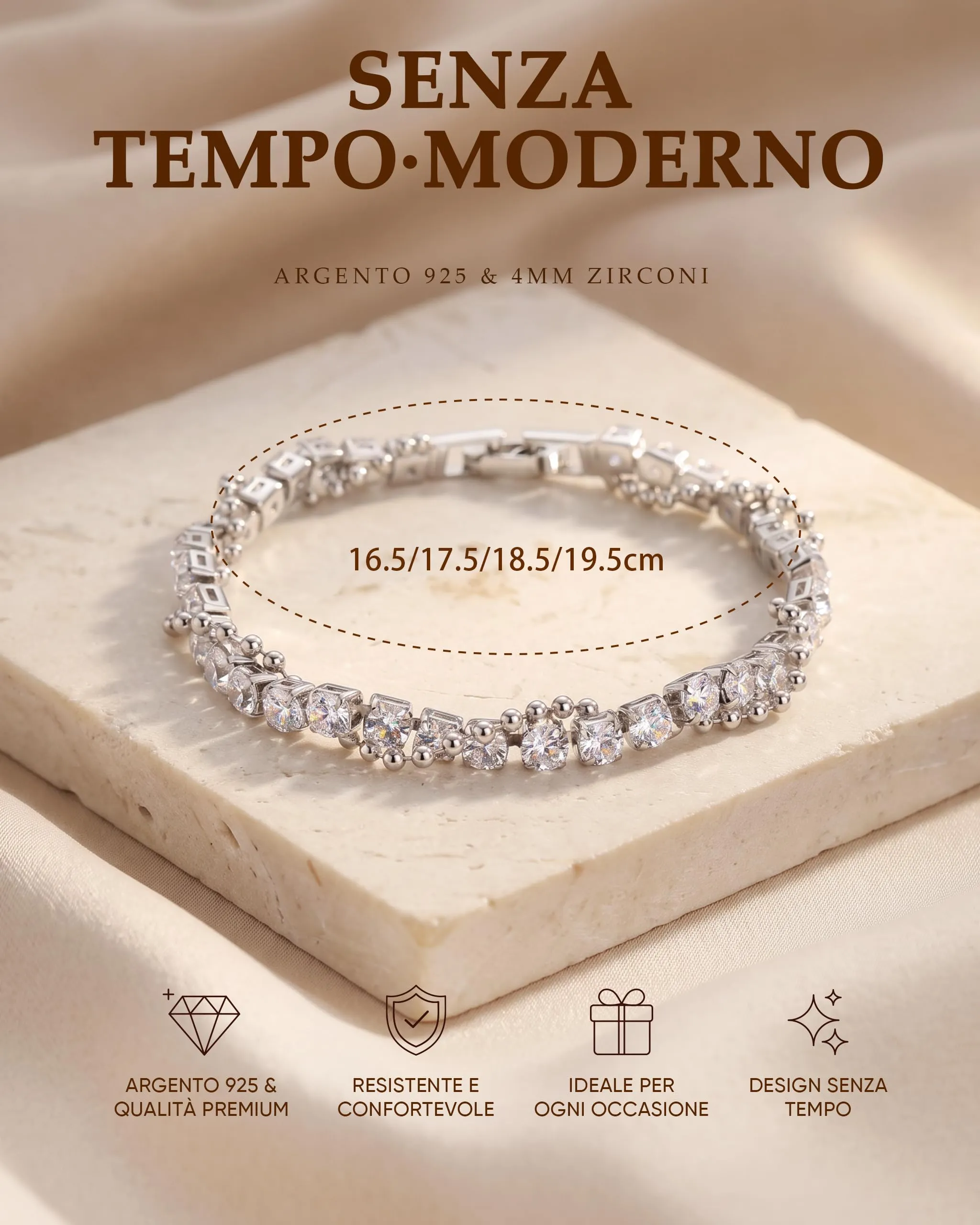 Ahokei Bracciale Tennis Donna Argento 925 con Zirconi e Perline, 18cm - immagine 5