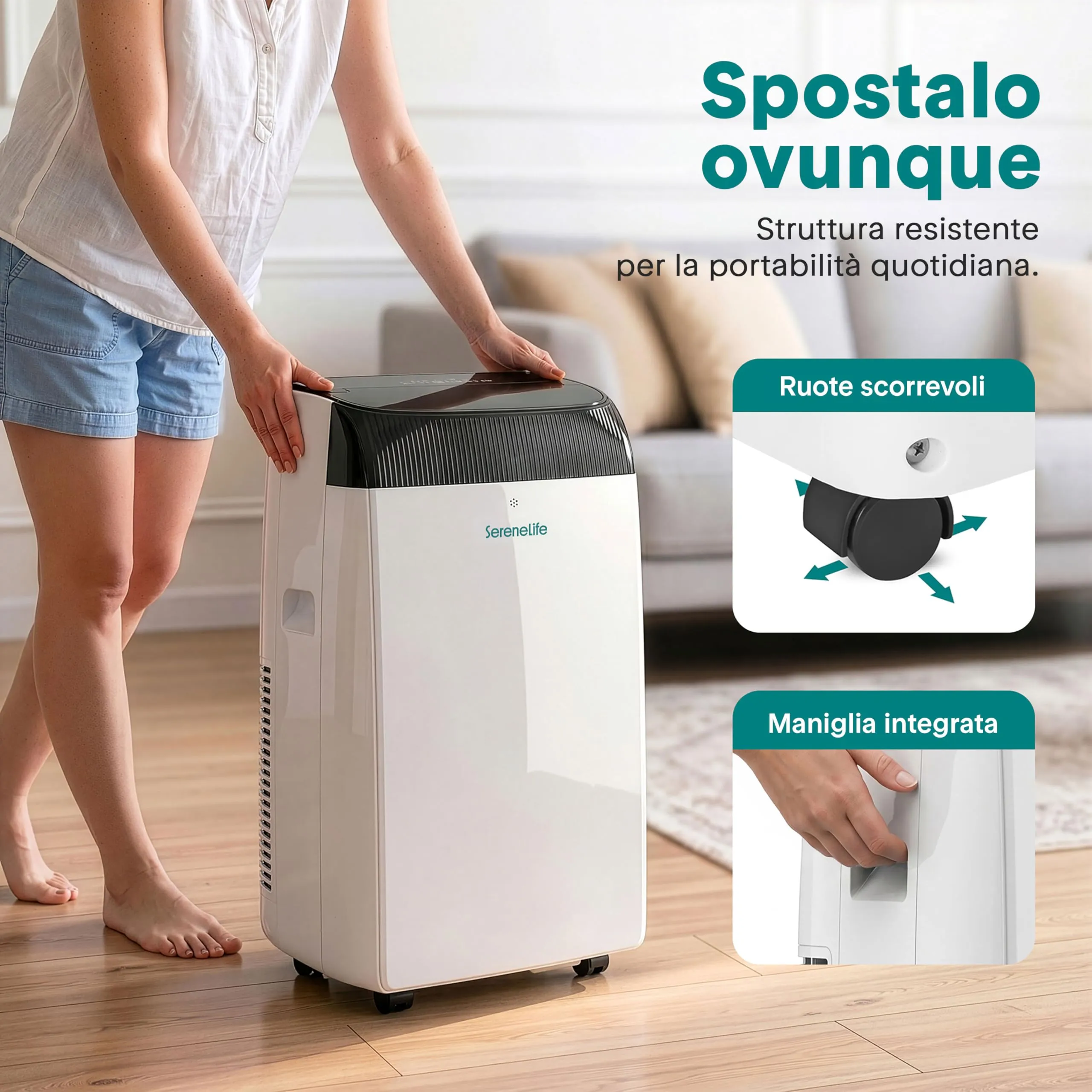 SereneLife Climatizzatore Portatile 14.000 BTU WiFi 4-in-1 Raffredda/Riscalda/Deumidifica/Ventola SLPACW144EU - immagine 5