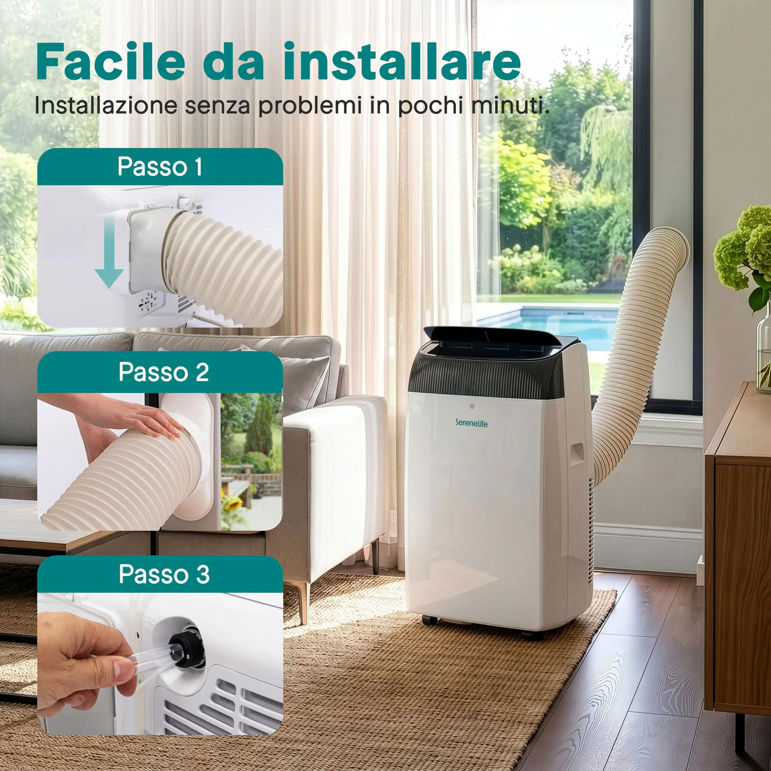 SereneLife Climatizzatore Portatile 14.000 BTU WiFi 4-in-1 Raffredda/Riscalda/Deumidifica/Ventola SLPACW144EU - immagine 6