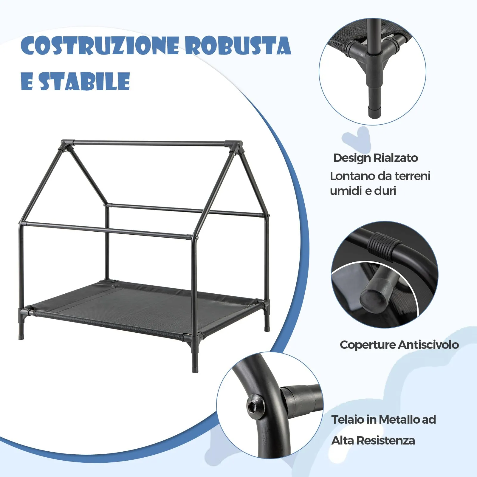COSTWAY Casetta per Cani con Letto Rialzato, Copertura Impermeabile Rimovibile e Finestre Ventilate, Interno ed Esterno, 64 x 91 x 86 cm - immagine 5