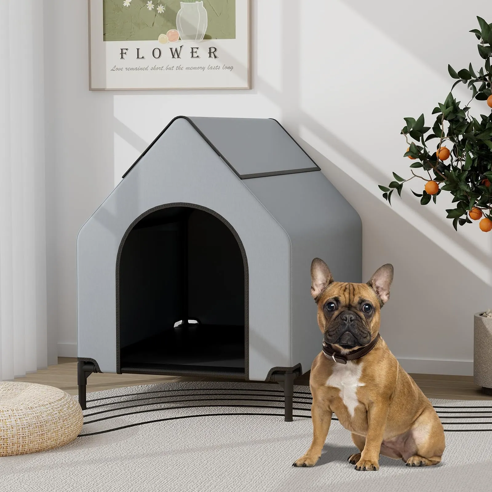 COSTWAY Casetta per Cani con Letto Rialzato, Copertura Impermeabile Rimovibile e Finestre Ventilate, Interno ed Esterno, 64 x 91 x 86 cm - immagine 9