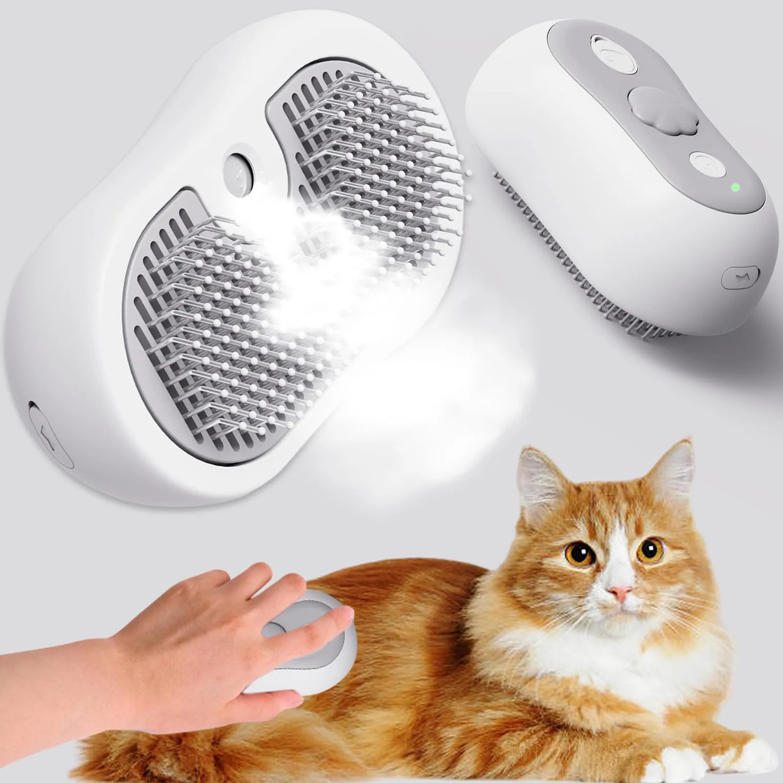LEOLAMVAED Spazzola a Vapore Ricaricabile 3-in-1 per Gatti e Cani con Pulsante di Pulizia - immagine 1