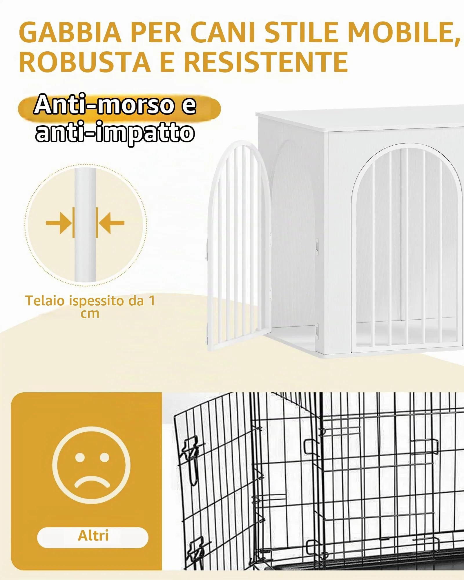 Hzuaneri Gabbia per Cani con Tavolo Supplemento, Cuccia Interna 3 Porte, Porta ad Arco, 64 x 108 x 76 cm, Bianco DFC86013W - immagine 5
