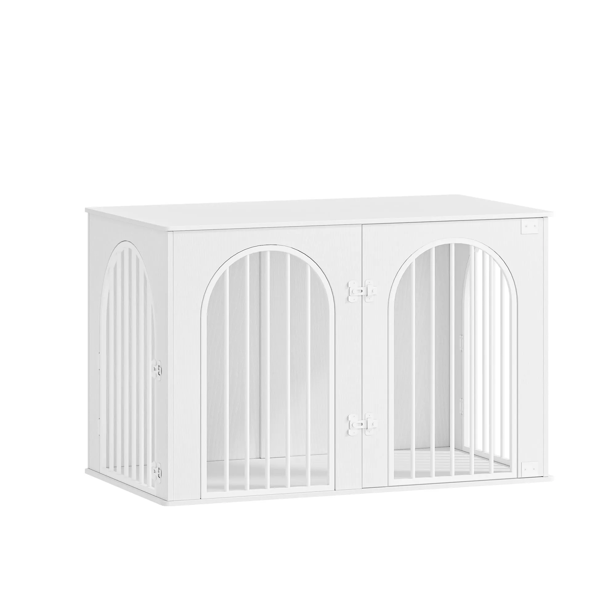 Hzuaneri Gabbia per Cani con Tavolo Supplemento, Cuccia Interna 3 Porte, Porta ad Arco, 64 x 108 x 76 cm, Bianco DFC86013W - immagine 9