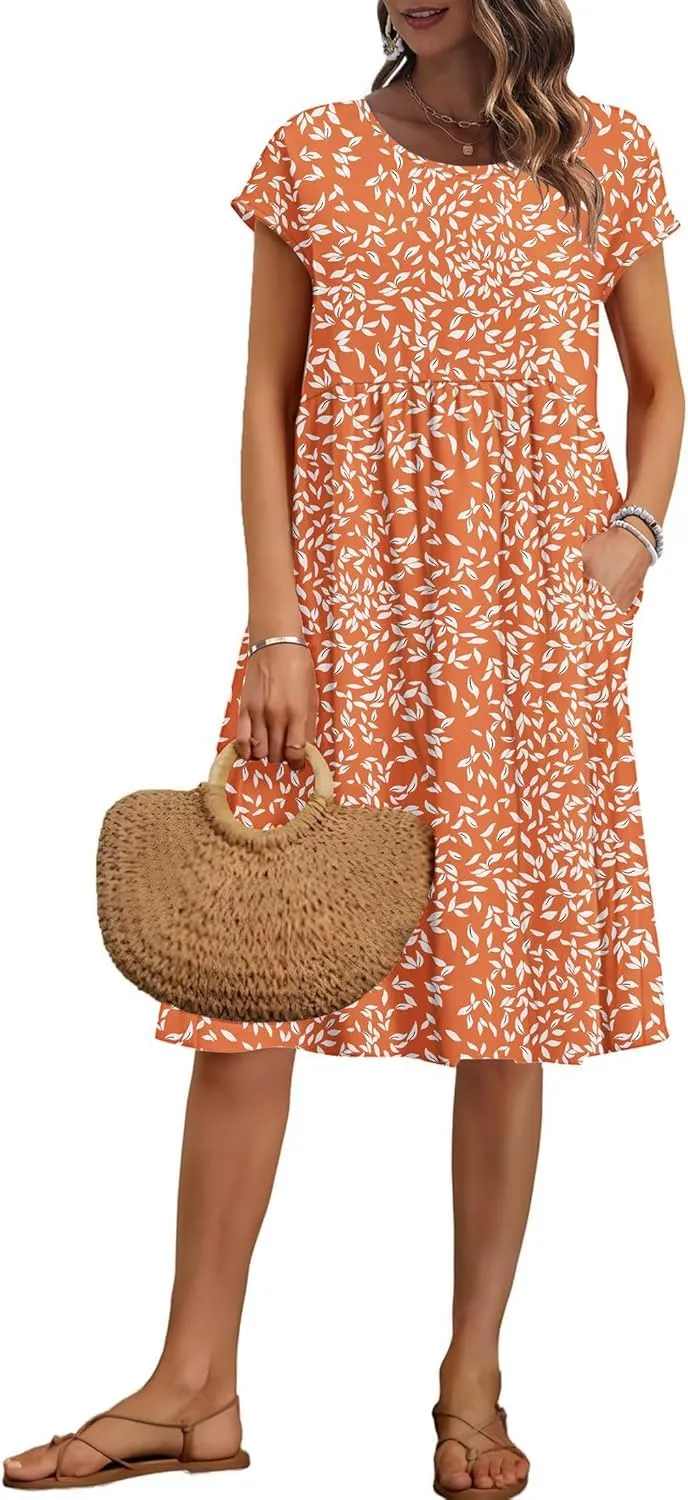 AUSELILY Vestito Estivo Donna Maniche Corte Abito al Ginocchio con Tasche - immagine 1