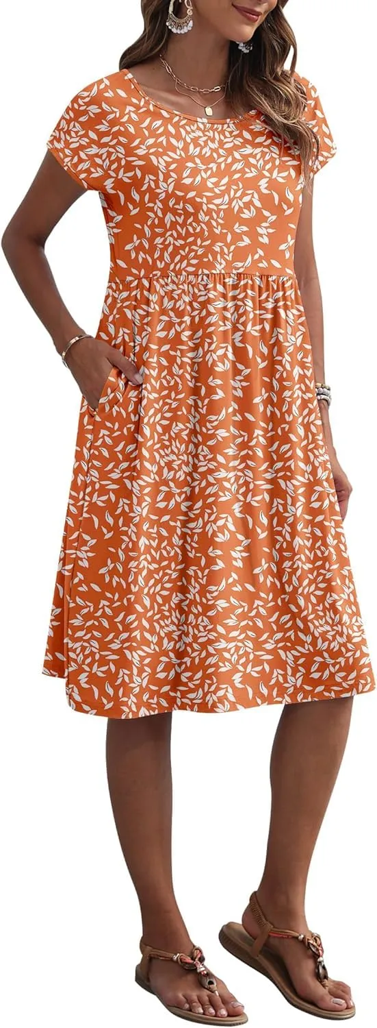 AUSELILY Vestito Estivo Donna Maniche Corte Abito al Ginocchio con Tasche - immagine 2