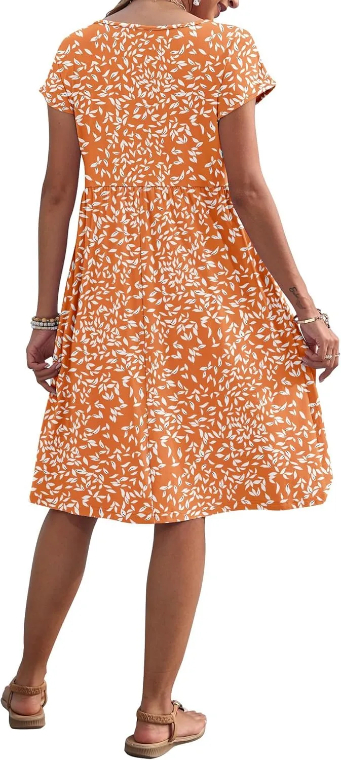 AUSELILY Vestito Estivo Donna Maniche Corte Abito al Ginocchio con Tasche - immagine 4