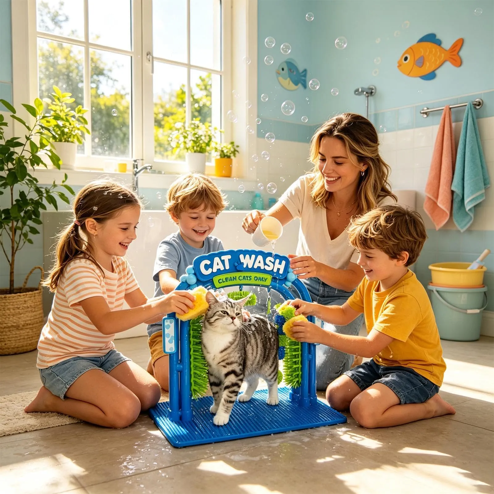 Feixyn Spazzole Per Gatti Da Interno Cat Wash Grooming Station - immagine 2