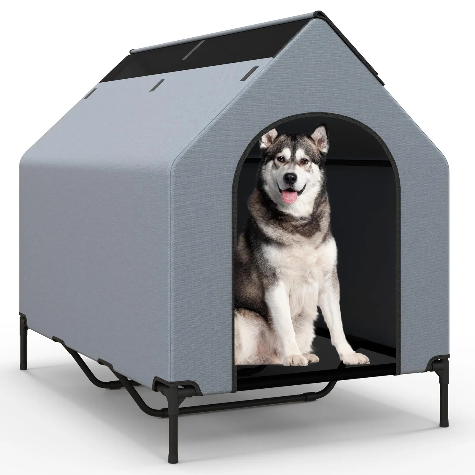Costway Casetta per Cani, Letto Rialzato con Copertura Rimovibile e Impermeabile, Finestre Ventilate, Interno ed Esterno (84 x 132 x 114 cm) - immagine 1
