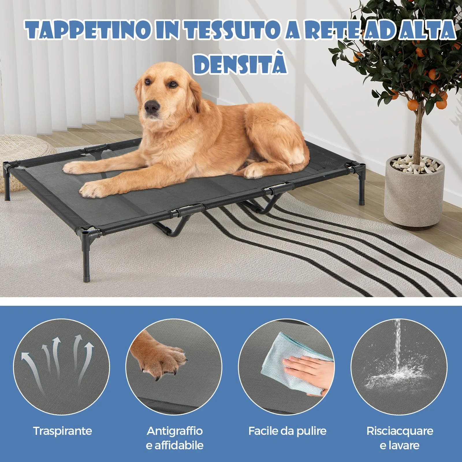 Costway Casetta per Cani, Letto Rialzato con Copertura Rimovibile e Impermeabile, Finestre Ventilate, Interno ed Esterno (84 x 132 x 114 cm) - immagine 4