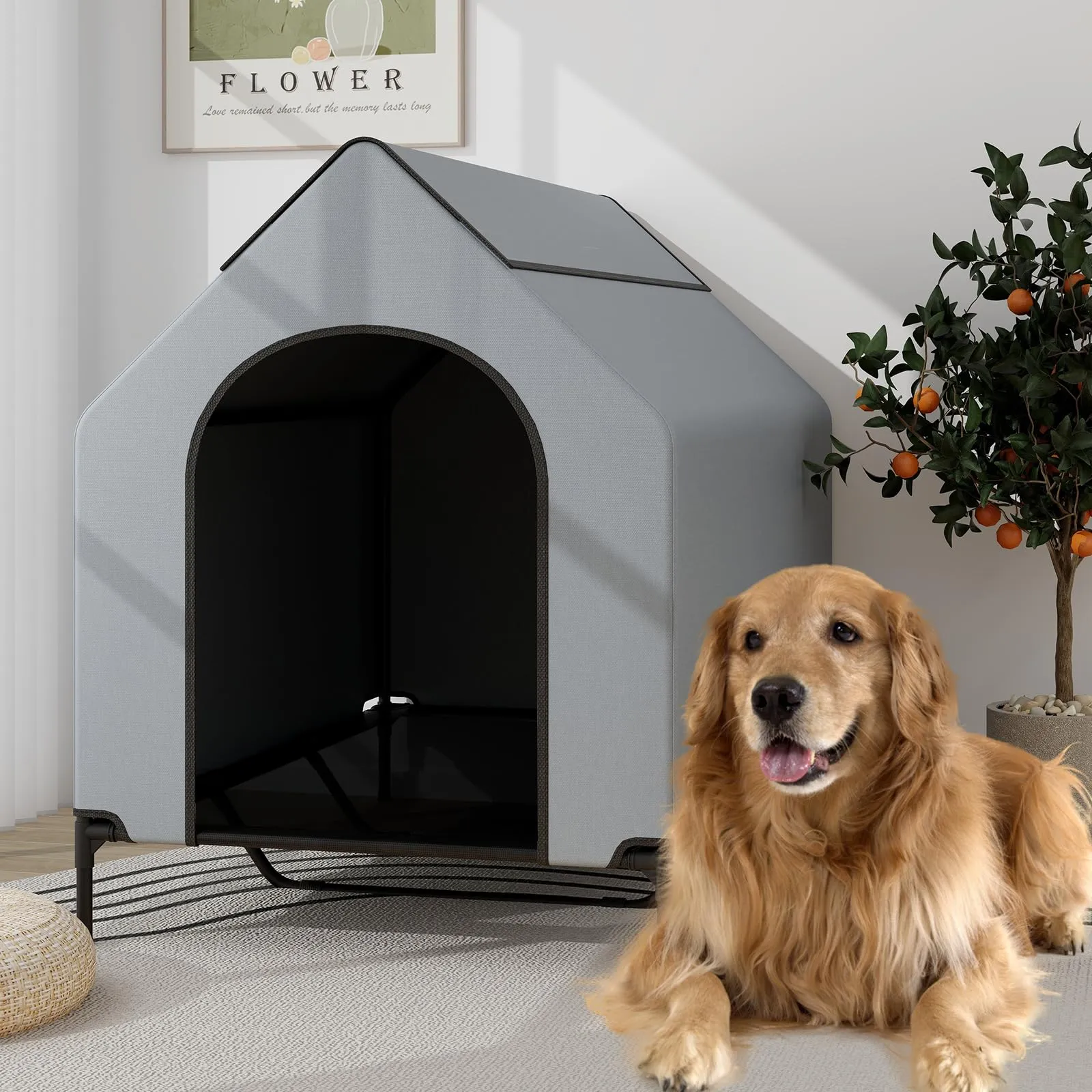 Costway Casetta per Cani, Letto Rialzato con Copertura Rimovibile e Impermeabile, Finestre Ventilate, Interno ed Esterno (84 x 132 x 114 cm) - immagine 8