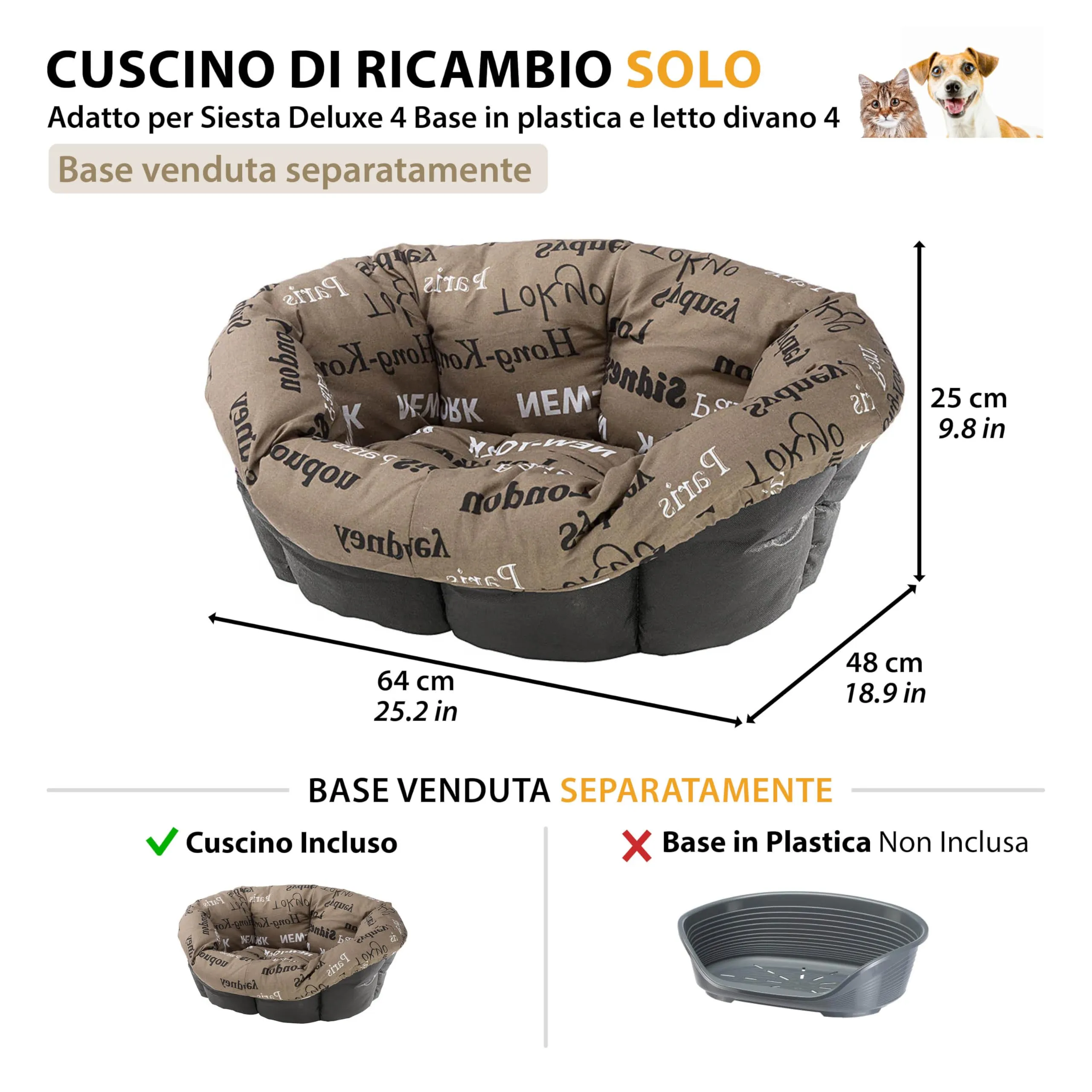 Ferplast Imbottitura di Ricambio per Cuccia Cani e Gatti, Lavabile, 64 x 48 x 25 cm, XS Marrone - immagine 2