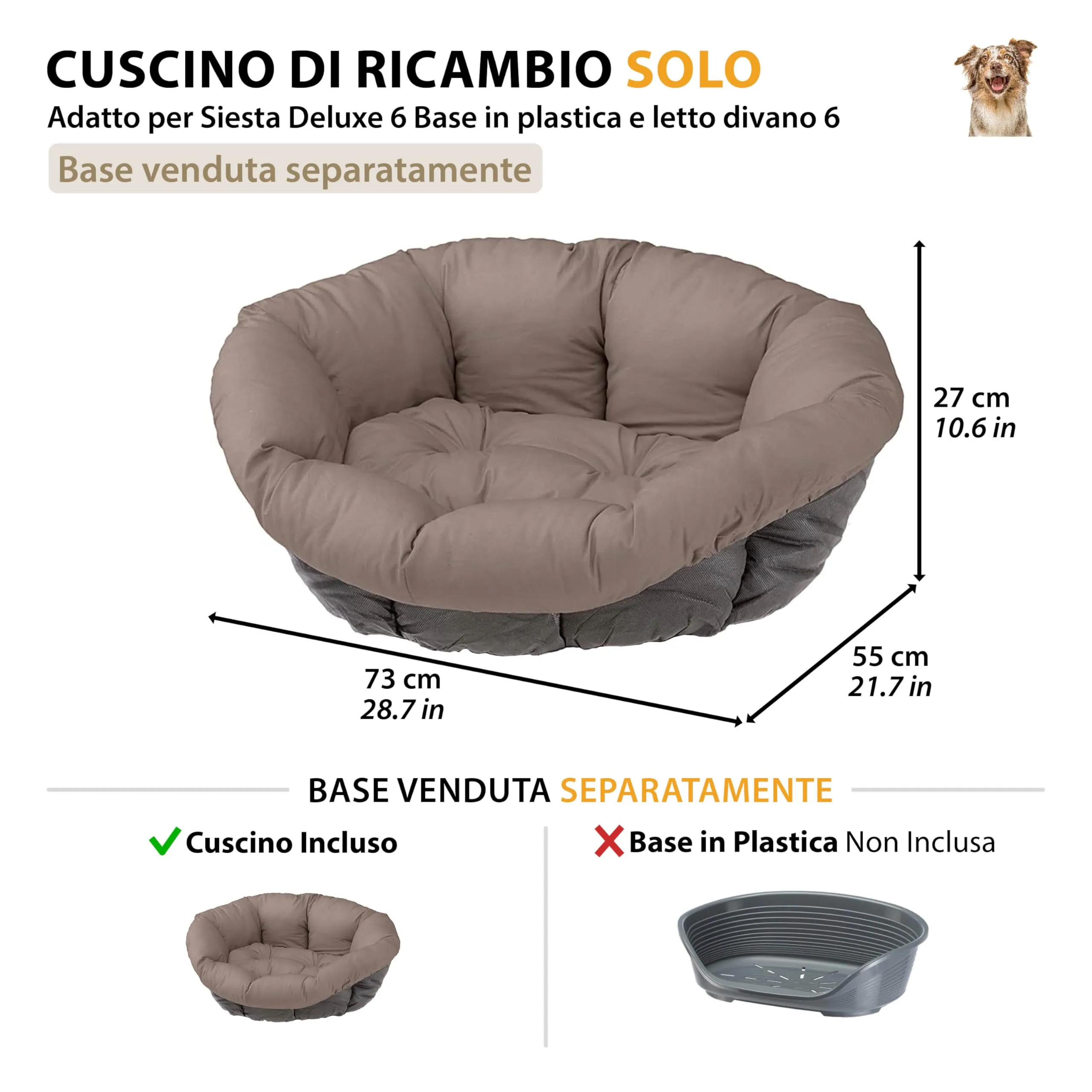 Ferplast Imbottitura di Ricambio per Cuccia Cani e Gatti, Grigio, S (73 x 55 x 27 cm) - immagine 2