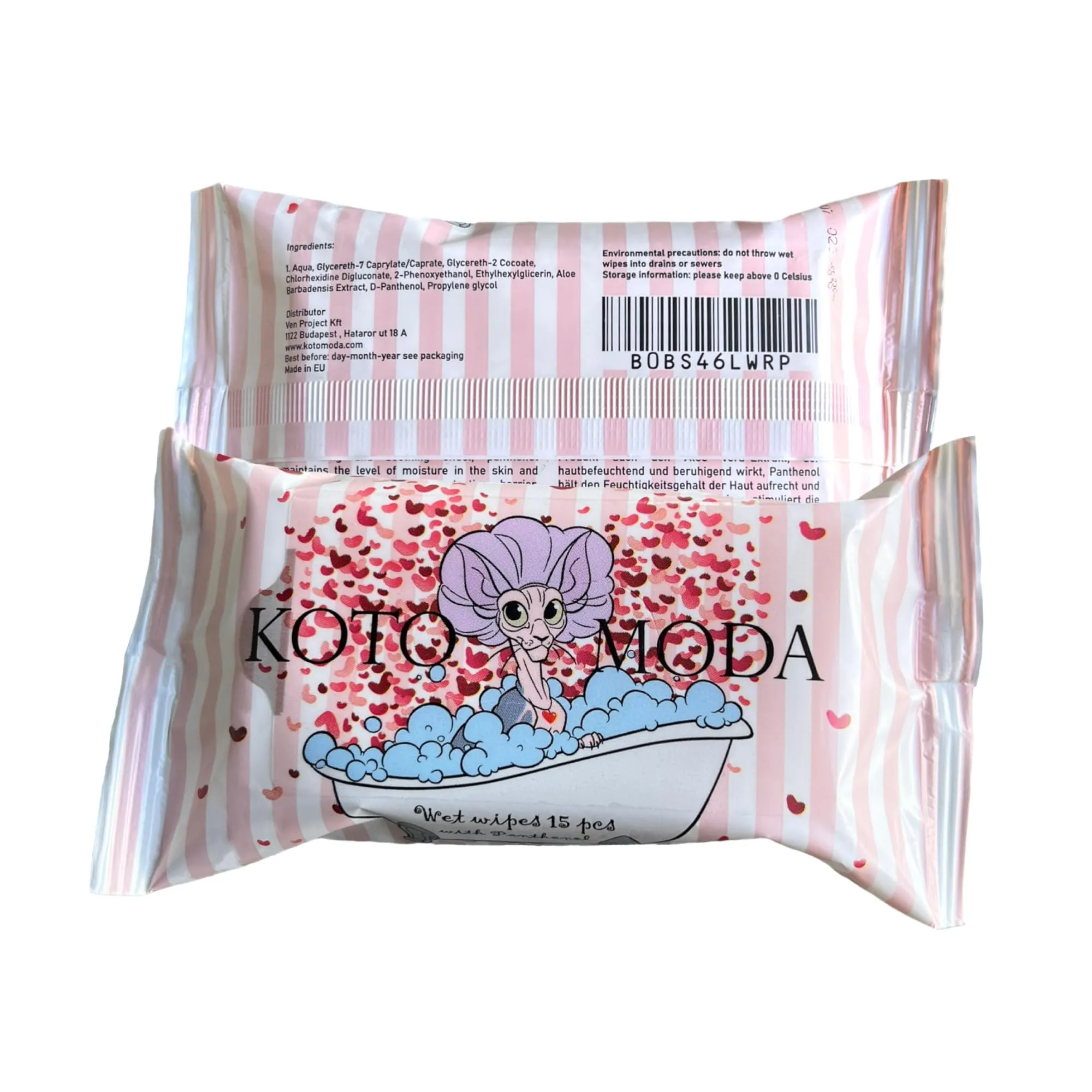 Kotomoda Salviette umidificate con pantenolo per Gatto sfinge, 16 confezioni/240 pezzi - immagine 2
