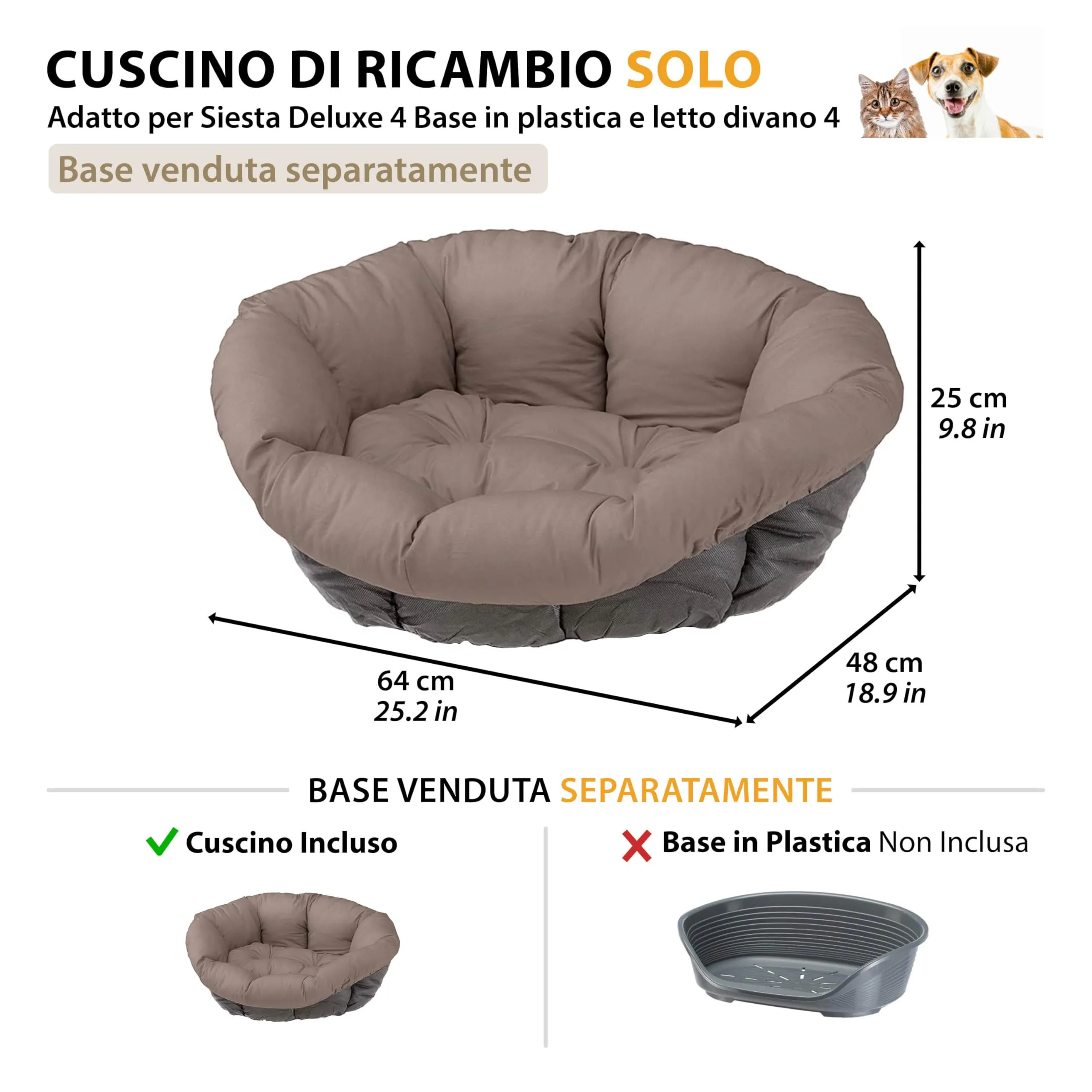 Ferplast Imbottitura di Ricambio per Cuccia Cani e Gatti, 64 x 48 x 25 cm, XS Grigio - immagine 2