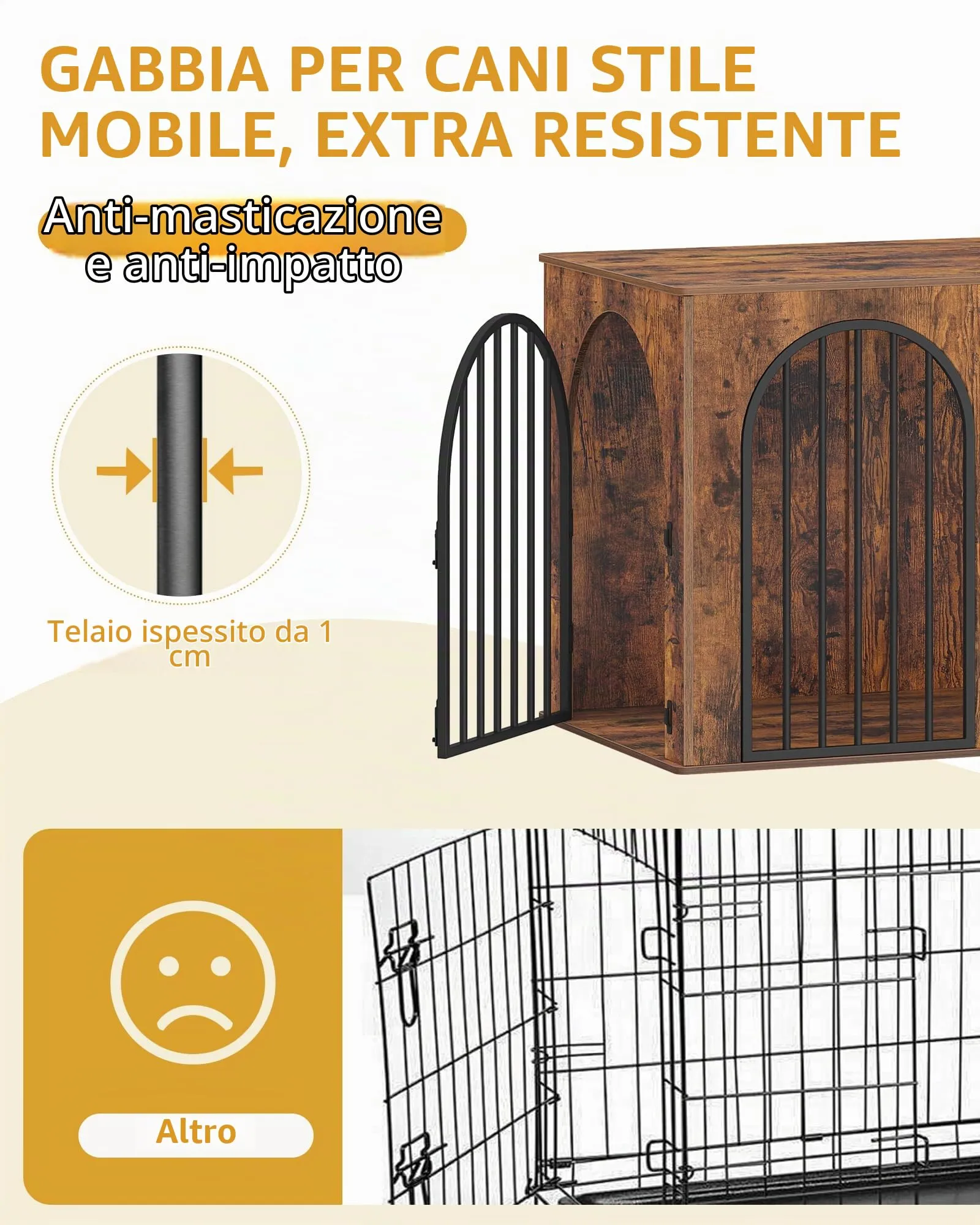 Hzuaneri Gabbia per Cani con Tavolo Supplemento, Cuccia Moderna Interna a 3 Porte, 64 x 108 x 76 cm, Marrone Rustico DFC86001B - immagine 5