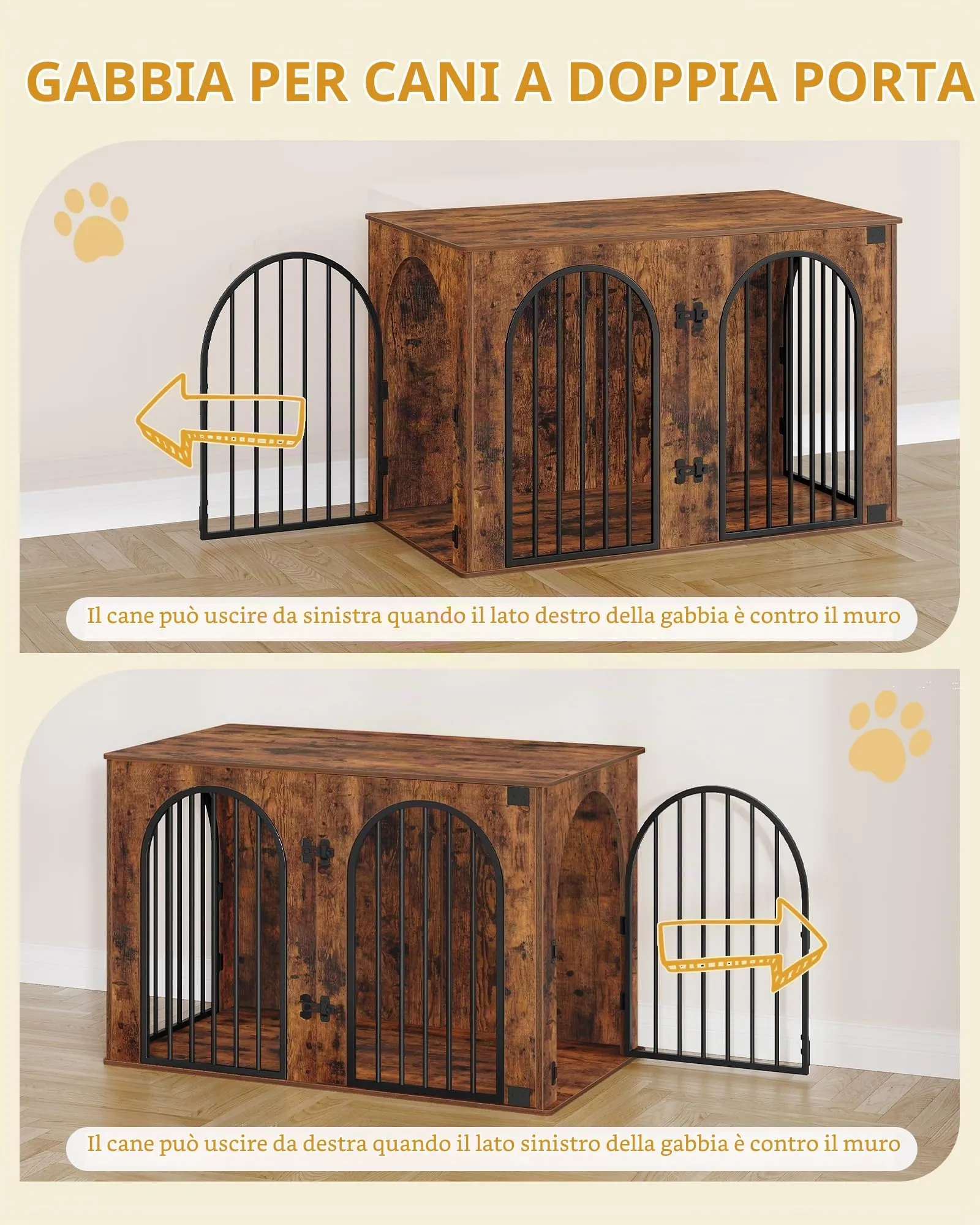 Hzuaneri Gabbia per Cani con Tavolo Supplemento, Cuccia Moderna Interna a 3 Porte, 64 x 108 x 76 cm, Marrone Rustico DFC86001B - immagine 7