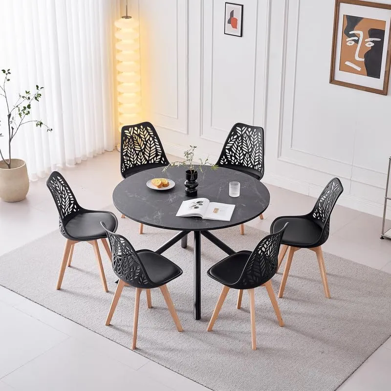 DEYARNA HOME Set di 6 Sedie da Pranzo Scandinave con Gambe in Legno, Nero - immagine 7