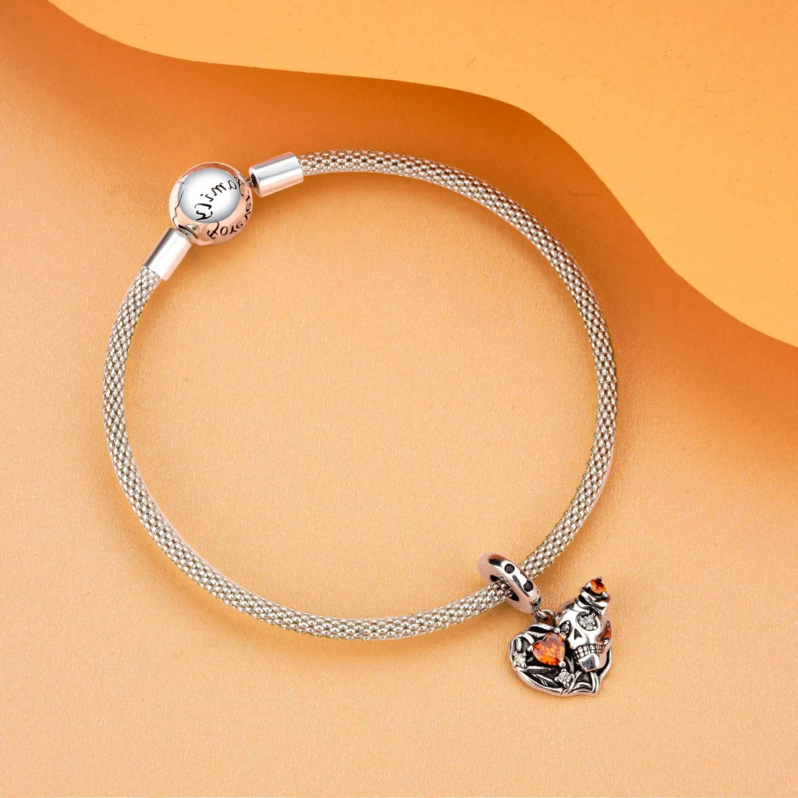 Rimgoris Ciondolo Charm Teschio Cuore Rubino in Argento Sterling 925 per Bracciali e Collane - immagine 3