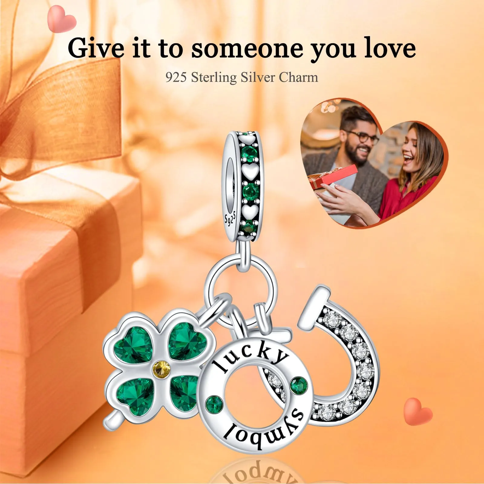 Rimgoris 925 Argento Sterling Charm Ferro di Cavallo e Quadrifoglio Verde per Bracciali e Collane da Donna - immagine 2