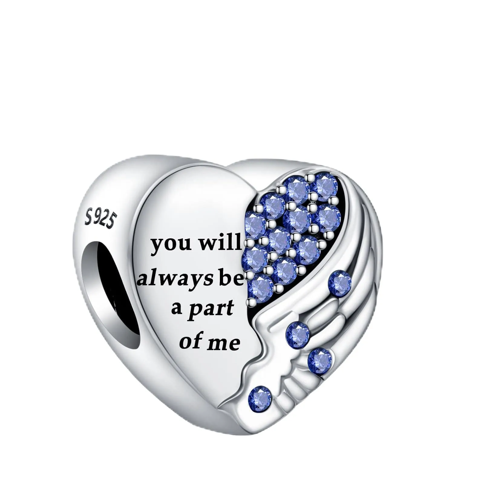 Rimgoris Charm in Argento Sterling 925 Ala d'Angelo e Cuore per Bracciali e Collane da Donna - immagine 1