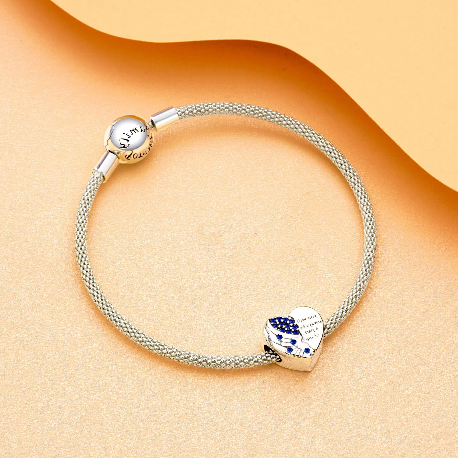 Rimgoris Charm in Argento Sterling 925 Ala d'Angelo e Cuore per Bracciali e Collane da Donna - immagine 3
