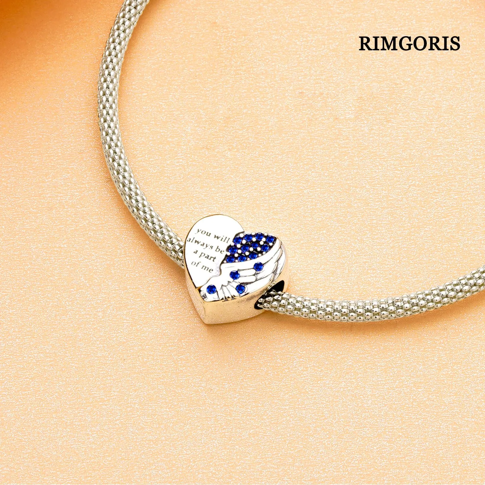 Rimgoris Charm in Argento Sterling 925 Ala d'Angelo e Cuore per Bracciali e Collane da Donna - immagine 4