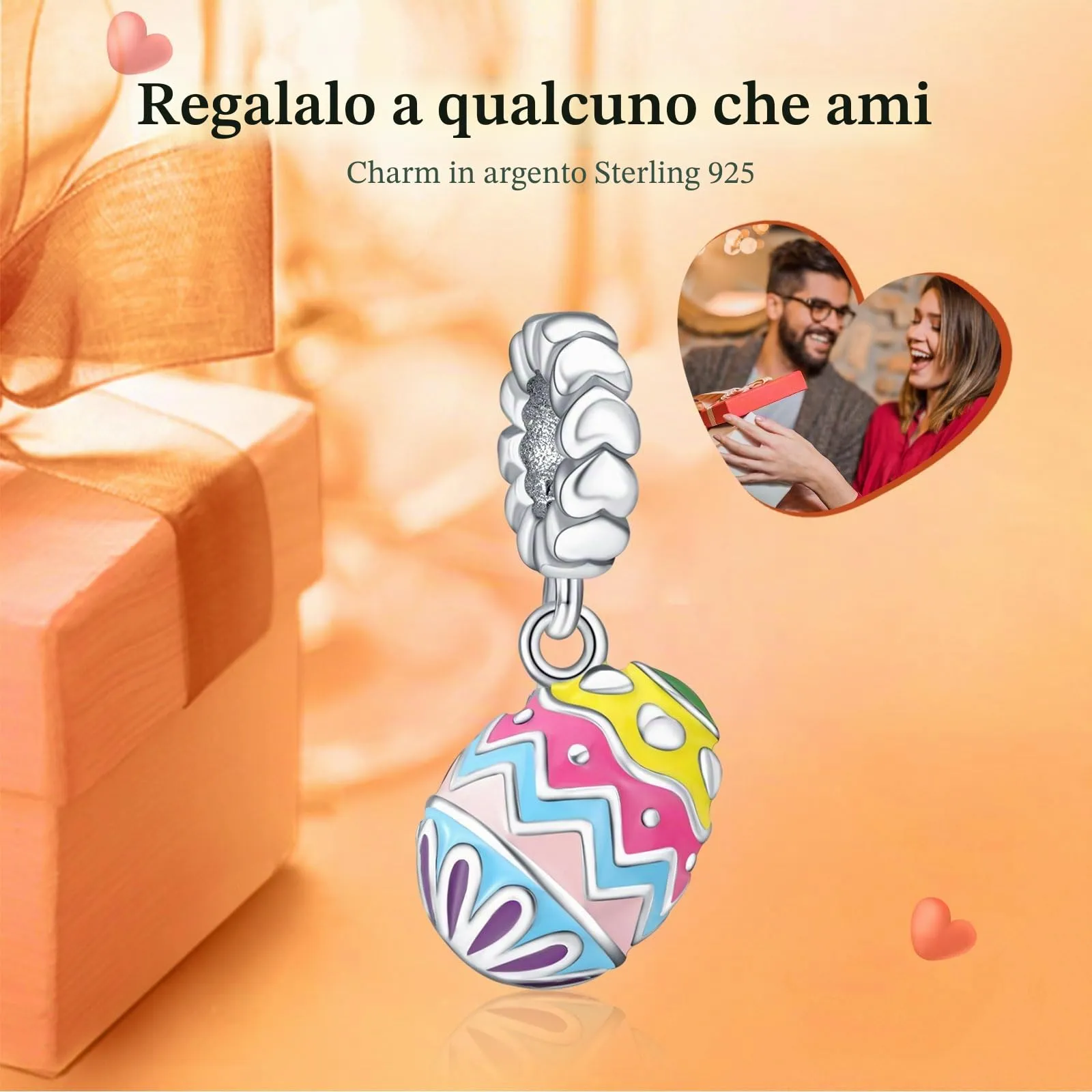 Rimgoris 925 Argento Sterling Uovo di Pasqua Dangle Charm per Bracciali e Collane - immagine 2