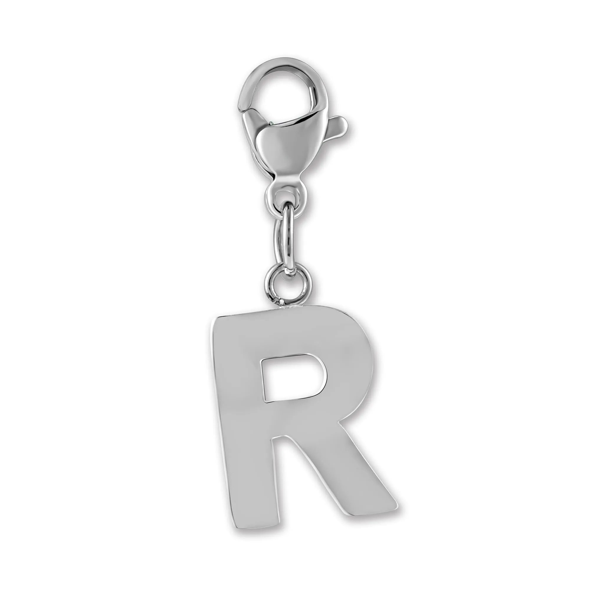 GD GOOD.designs Ciondolo Charm Lettera R in Acciaio Inossidabile Argentato con Moschettone - immagine 1