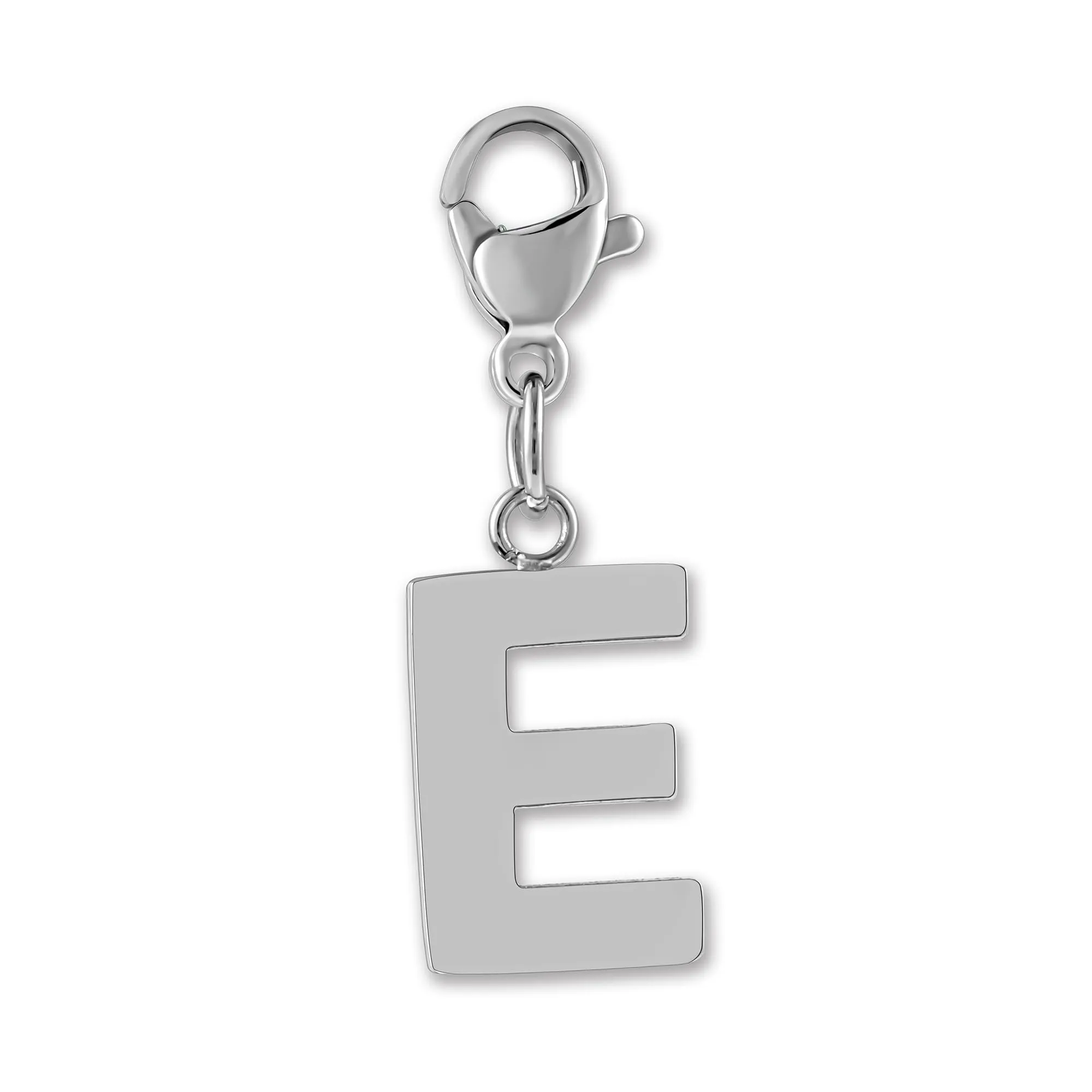 GD GOOD.designs Ciondolo Charm Lettera E in Acciaio Inossidabile Argentato con Moschettone - immagine 1