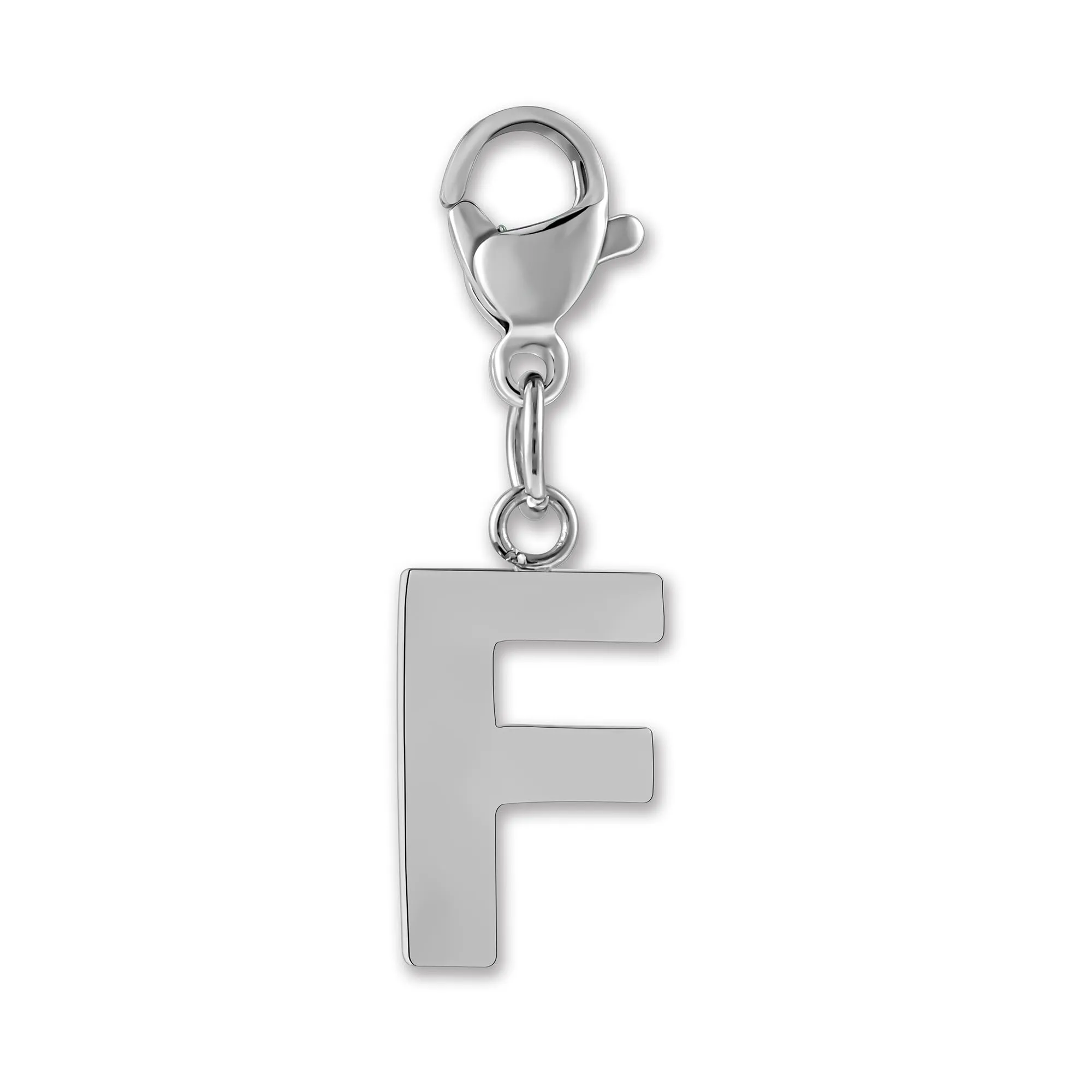 GD GOOD.designs Ciondolo Charm Lettera F in Acciaio Inossidabile Argentato con Moschettone - immagine 1