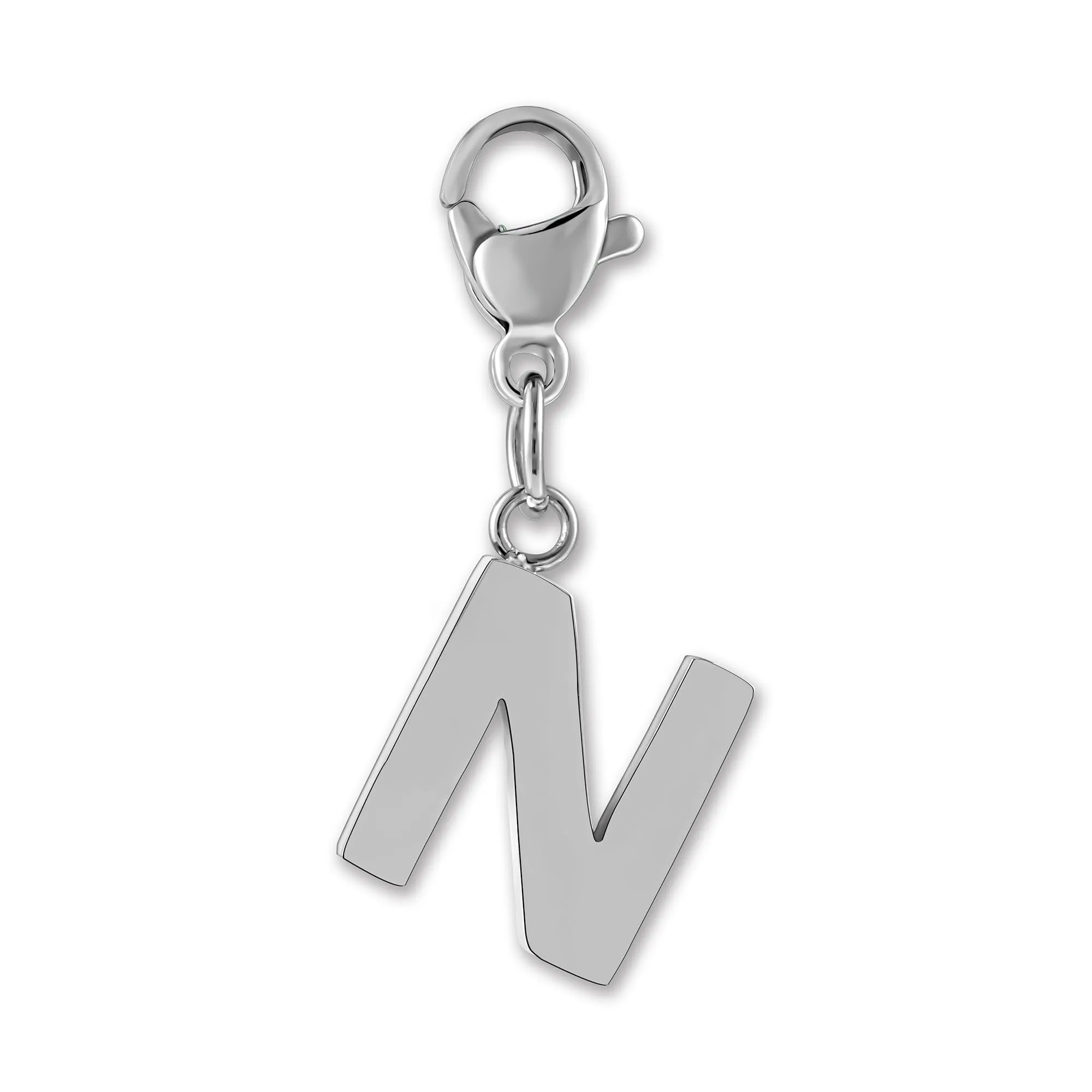 GD GOOD.designs Ciondolo Charm Lettera N in Acciaio Inossidabile Argentato con Moschettone - immagine 1