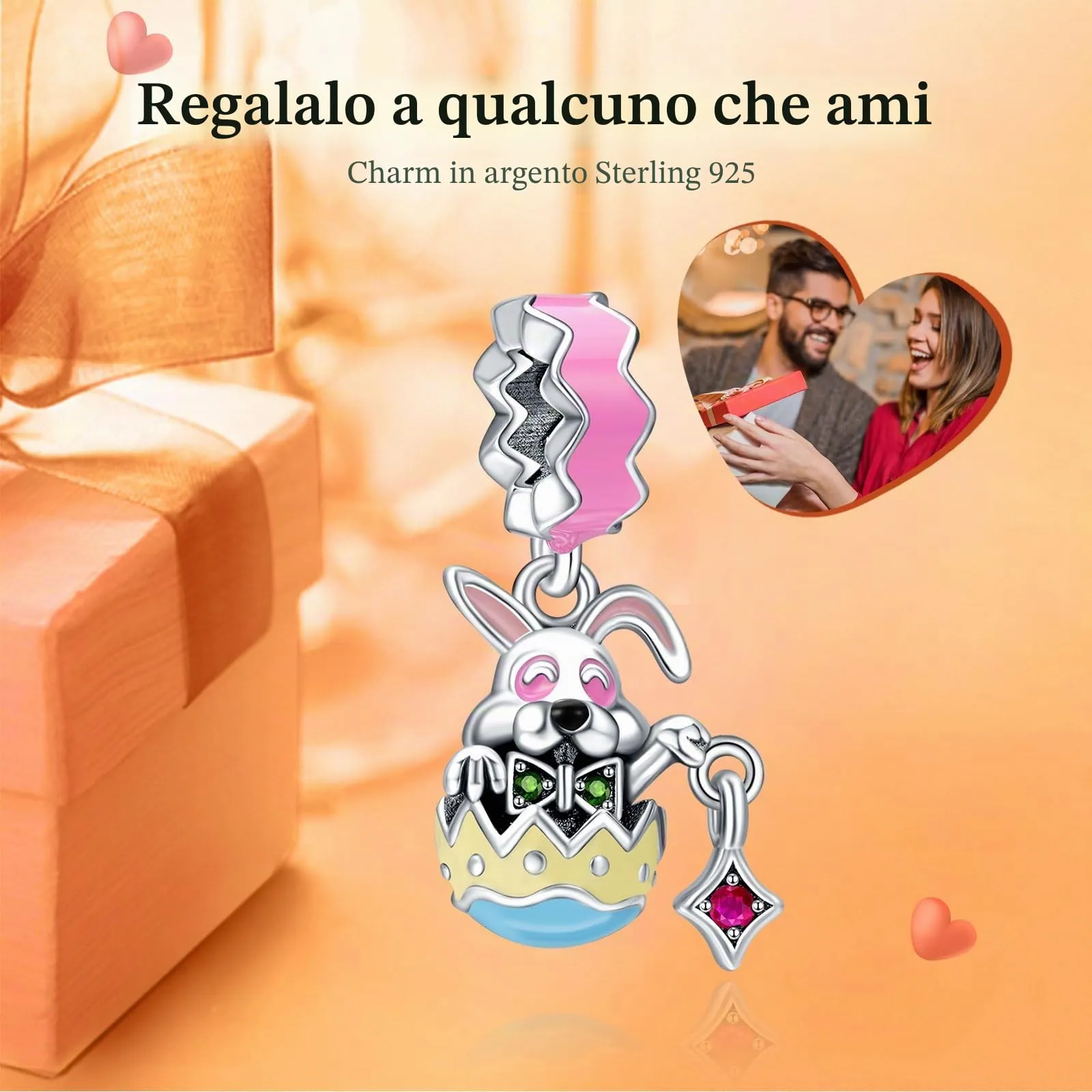 Rimgoris 925 Argento Sterling Charm Coniglio e Uovo per Bracciali e Collane Donna - immagine 2
