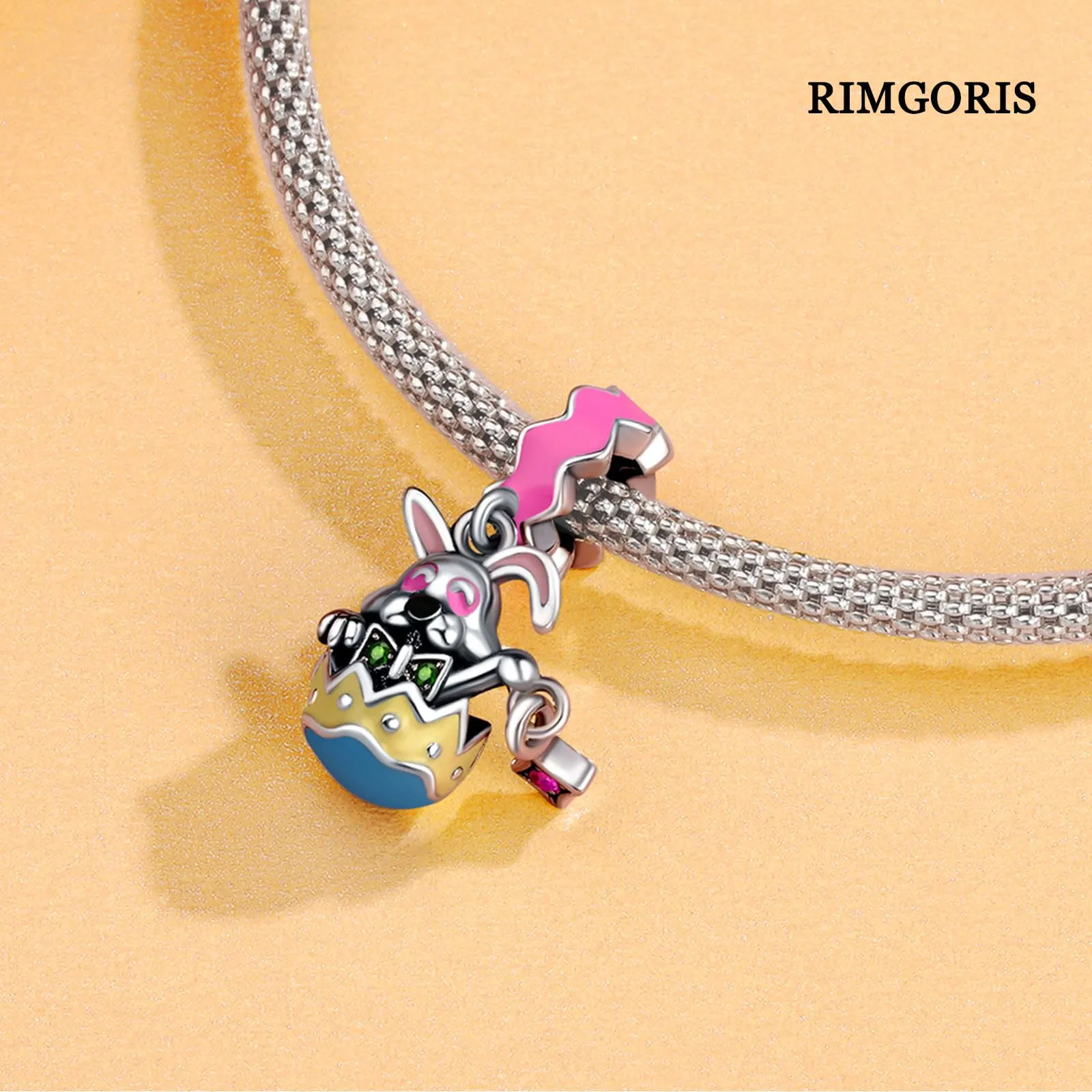 Rimgoris 925 Argento Sterling Charm Coniglio e Uovo per Bracciali e Collane Donna - immagine 3