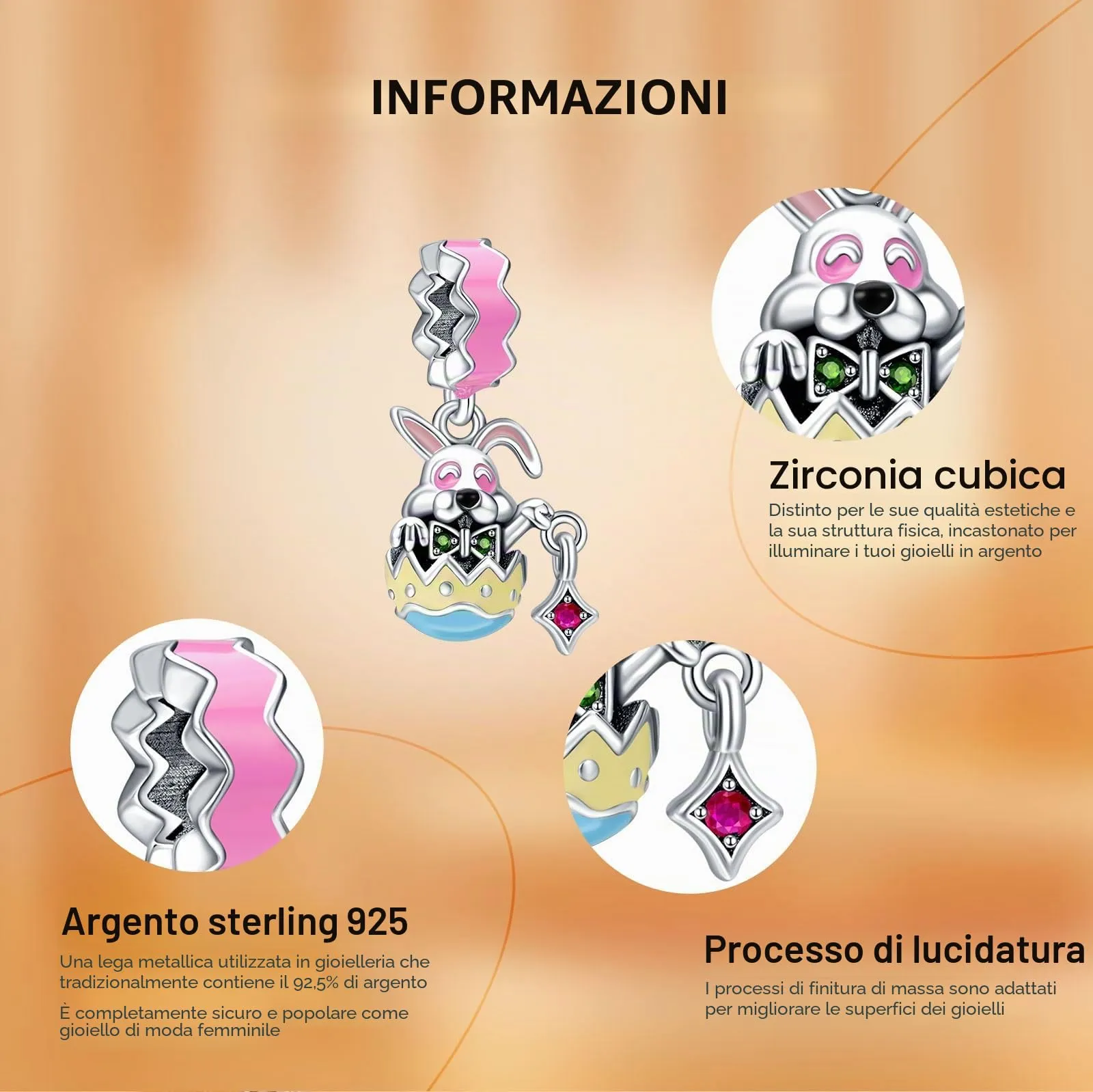 Rimgoris 925 Argento Sterling Charm Coniglio e Uovo per Bracciali e Collane Donna - immagine 6