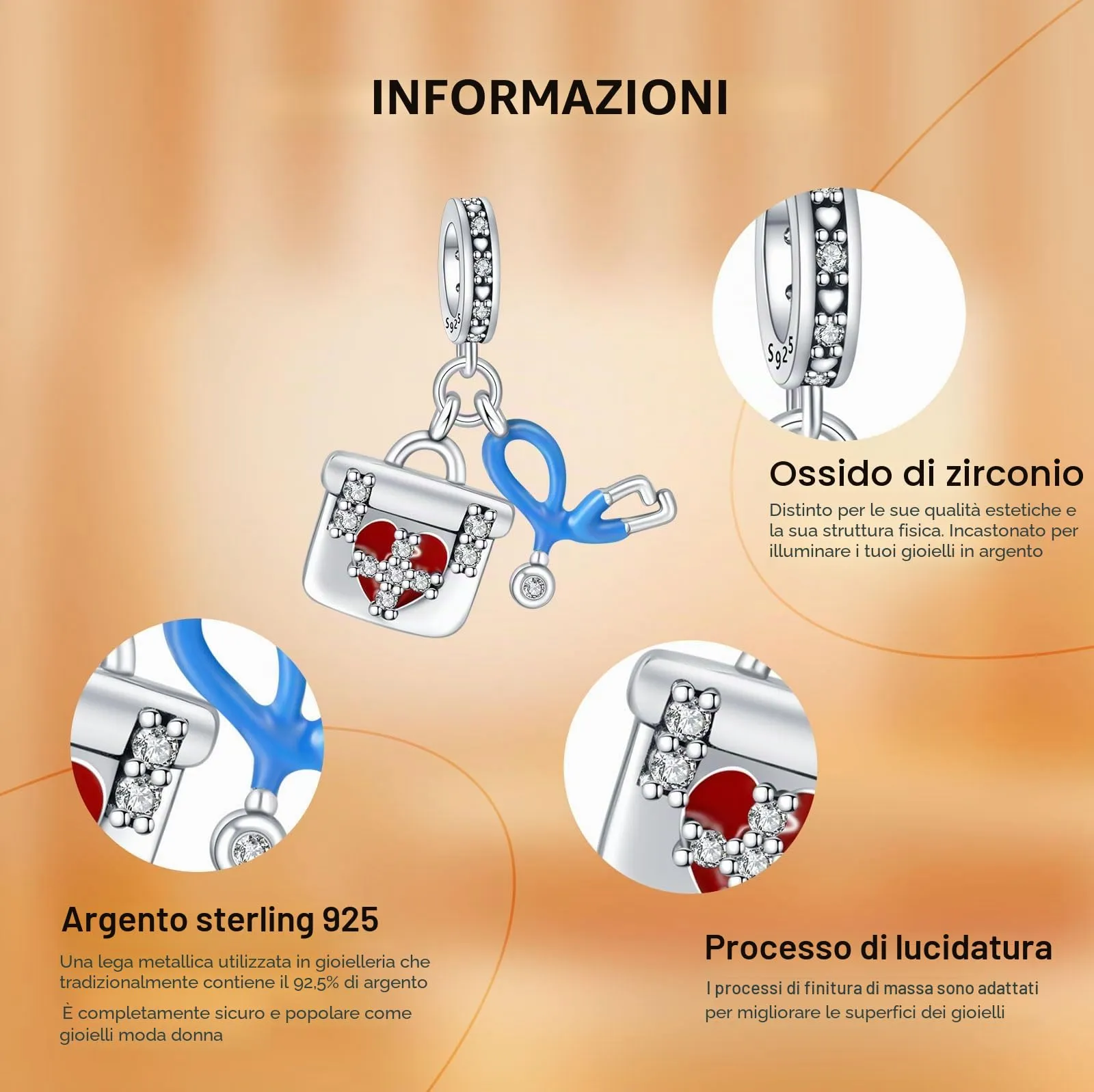 Rimgoris Breloque Stéthoscope Kit Médical en Argent 925 pour Bracelets et Colliers - immagine 5
