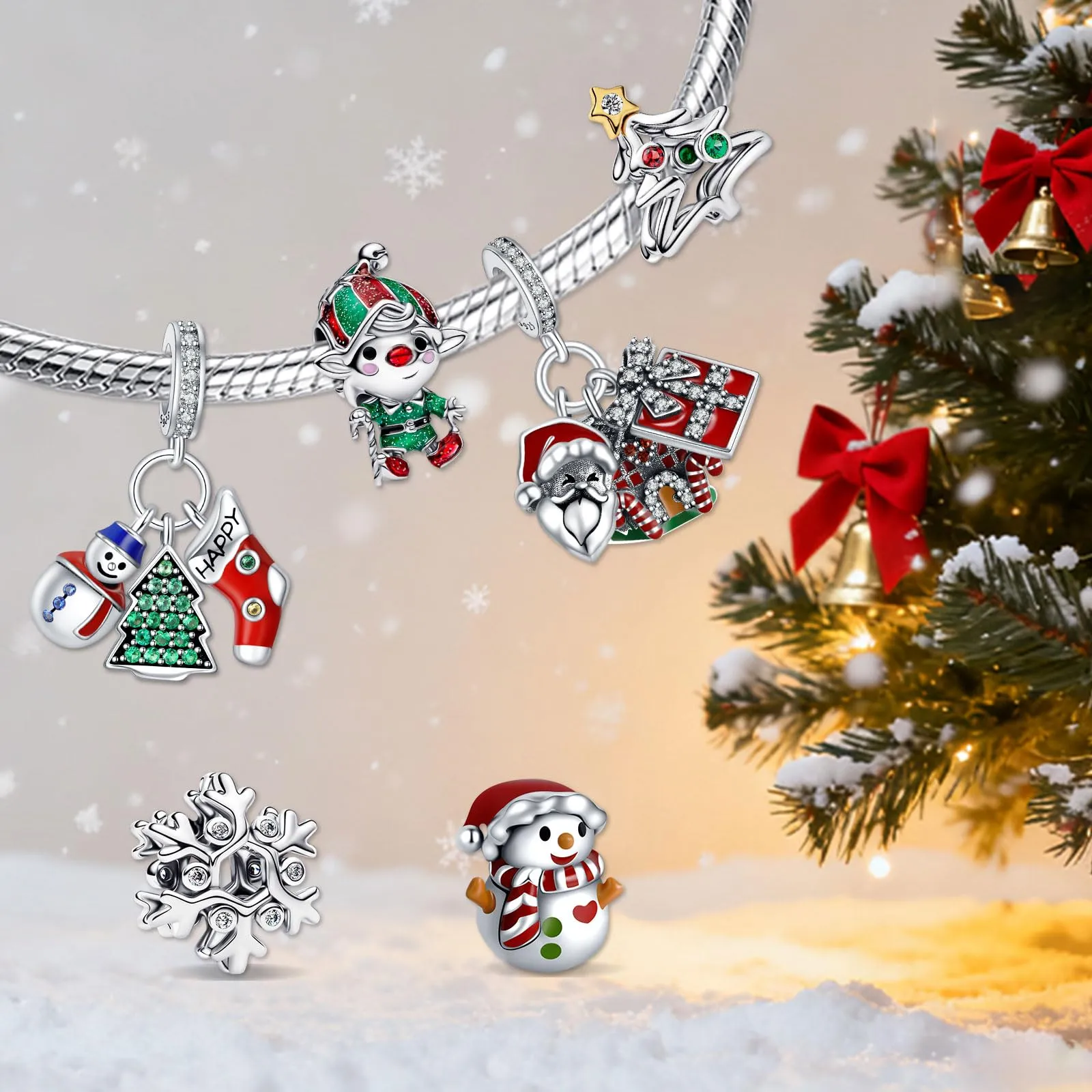 Rimgoris Charm Pupazzo di Neve in Argento Sterling 925 per Bracciali e Collane da Donna - immagine 2